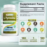 Best Naturals L-Tyrosine 500 mg – Capsules idéales pour prise matinale et routine.