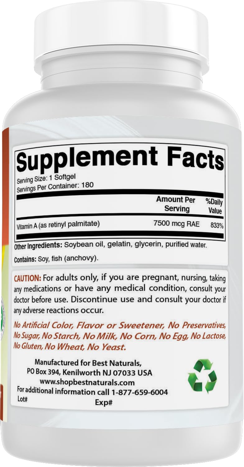 Best Naturals Vitamine A 25000 UI – emballage sûr et pur.