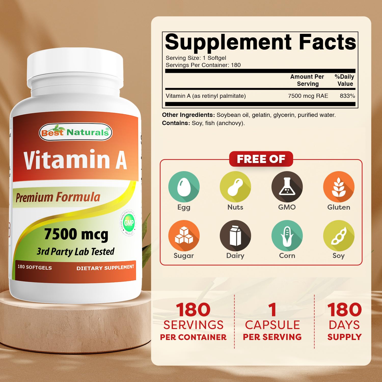 Best Naturals Vitamine A 25000 UI – gélules softgels.