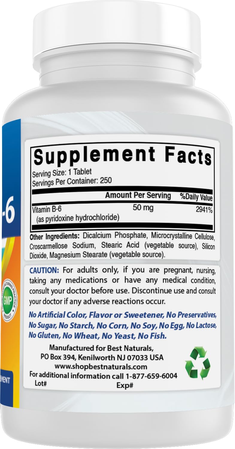Best Naturals Vitamine B6 50 mg, soutien du système nerveux au quotidien