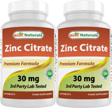 Best Naturals Zinc 30 mg, comprimé zinc citrate, soutien potentiel du système immunitaire.