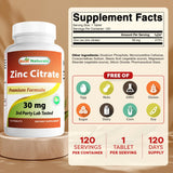 Best Naturals Zinc citrate 30 mg - bouteille transparente avec étiquette lisible.