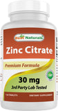 Best Naturals Zinc citrate 30 mg - tablettes et emballage, pratique pour l'usage quotidien.