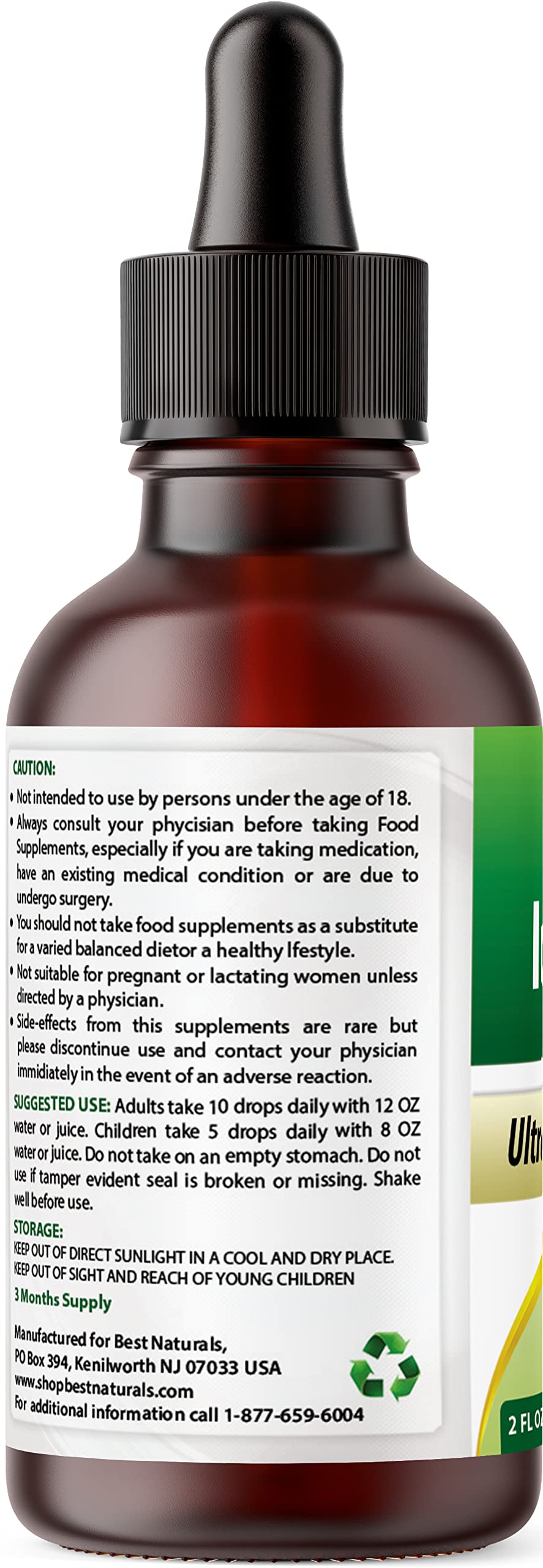 Best Naturals Zinc liquide—étiquette claire, sans colorants ni édulcorants.