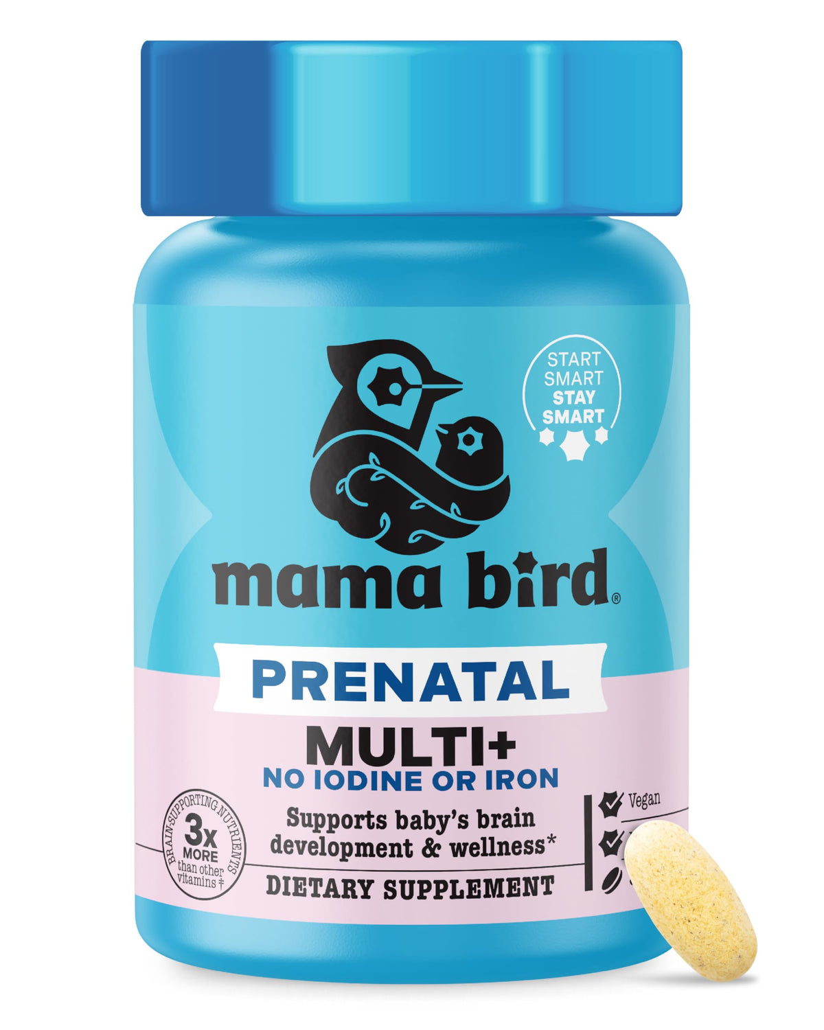 Mama Bird Best Nest Wellness, bouteille prénatale, soutien cérébral et digestion en douceur.