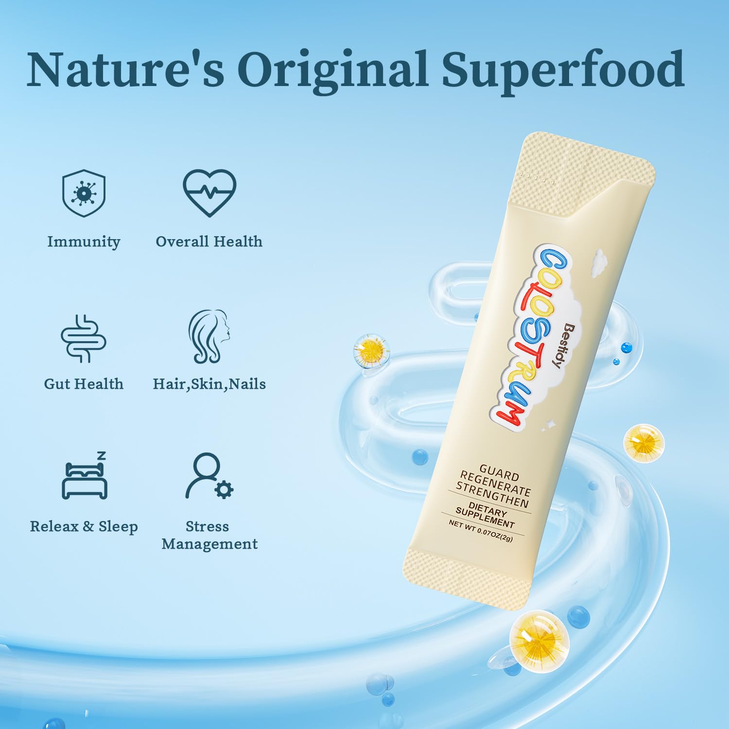Bestidy Colostrum—poudre peau-ongles, contribue à une apparence saine et éclatante.