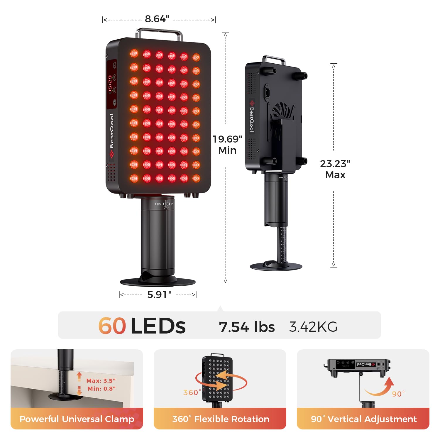 BestQool puissance 140W, lumière concentrée pour une séance efficace.