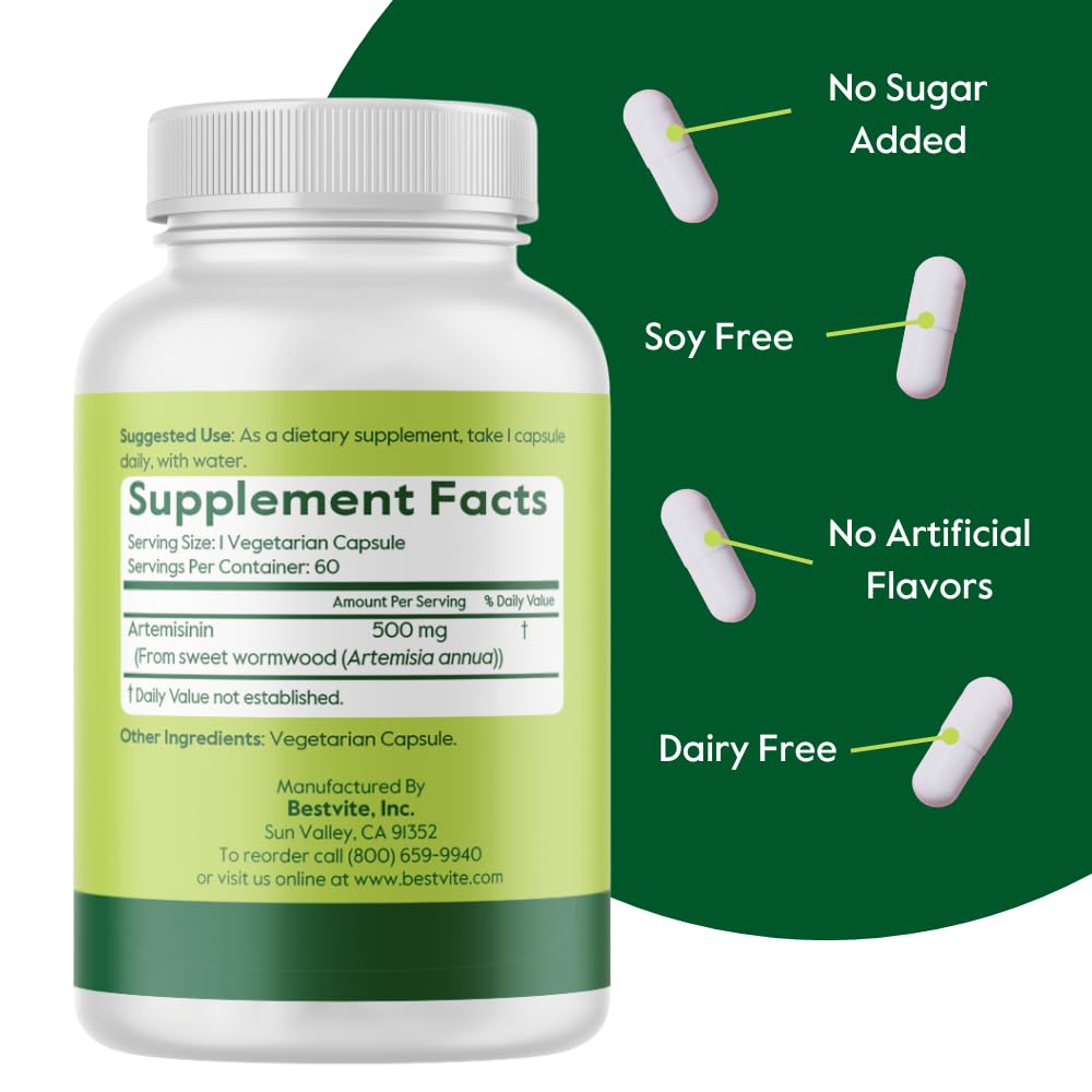 Bestvite Artémisinine, capsules végétariennes, formule pure sans additifs superflus.