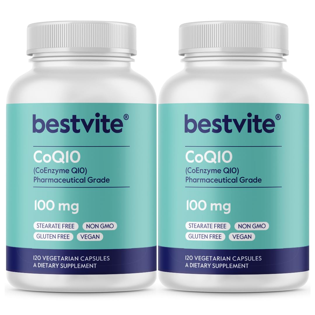 Bouteille BESTVITE CoQ10 100 mg avec capsules, soutien potentiel à l'énergie.