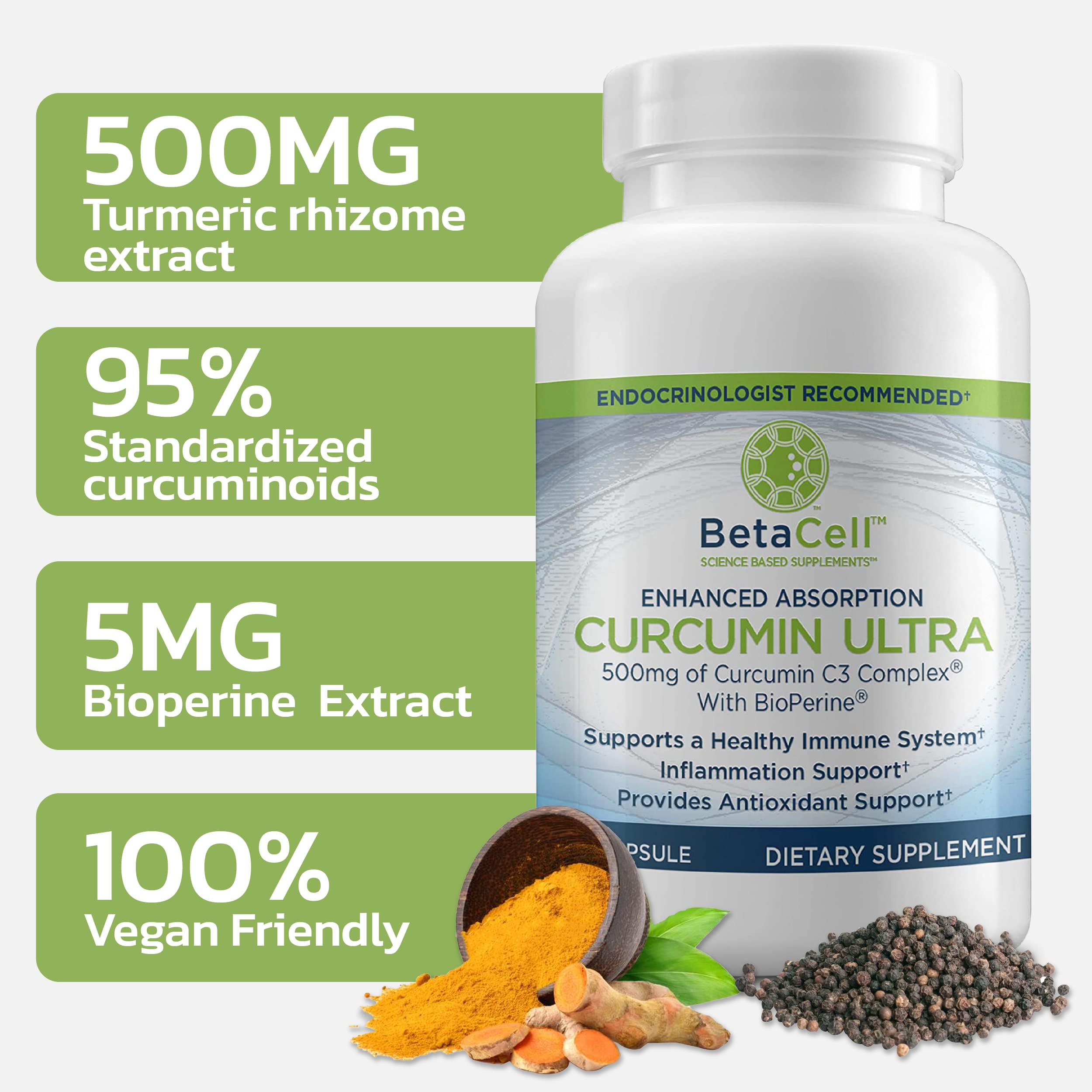 Curcuminoïdes 500 mg avec Bioperine dans des gélules végétales Betacell