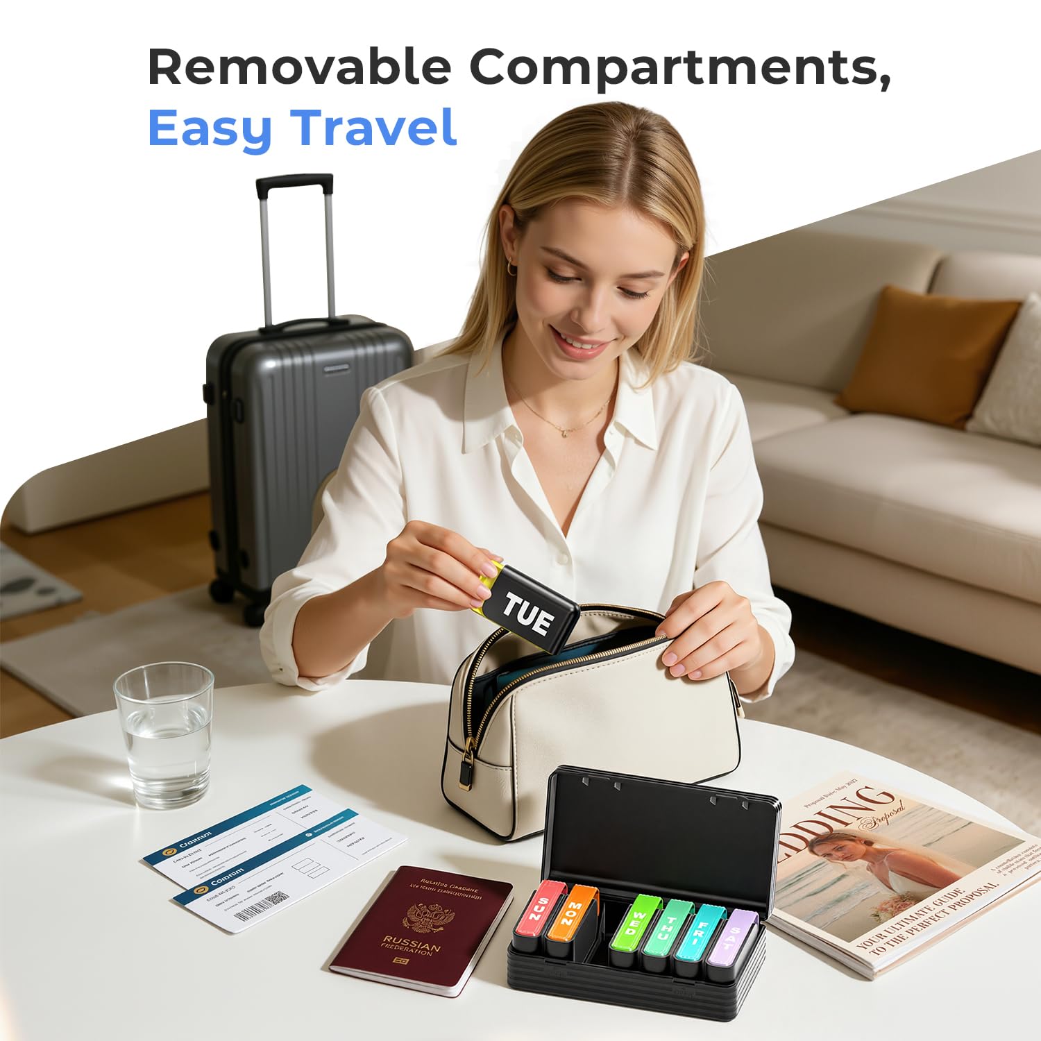 Boite pilules noire compacte Betife, facile a transporter