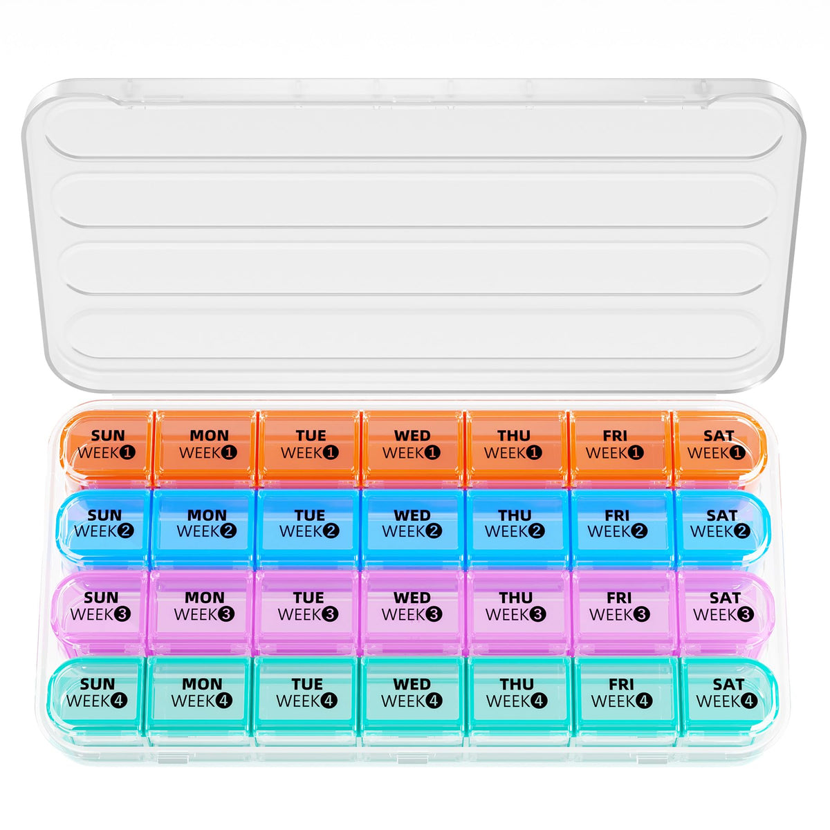Betife organise les pilules du mois dans une boîte compacte et pratique.