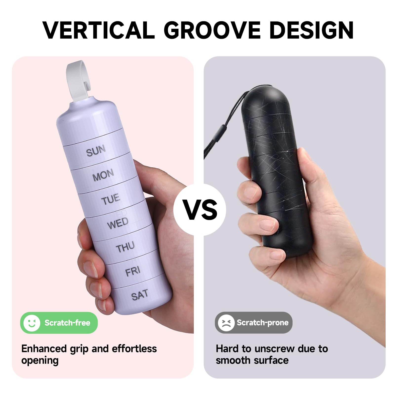 Organisation des pilules Betife, compartiments clairs pour divers médicaments.