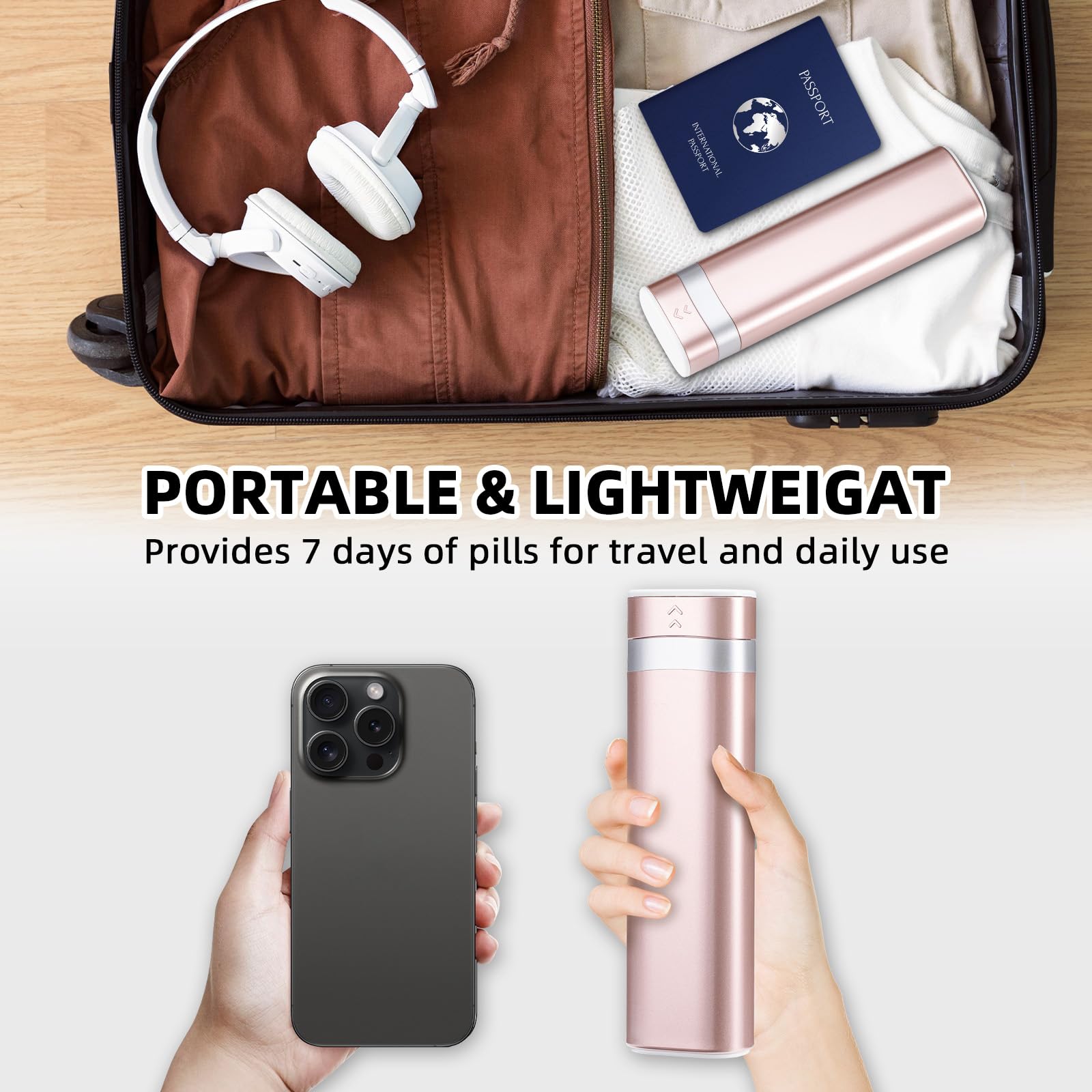 Betife voyage essentiel rose, compagnon pratique pour une routine de vitamines.