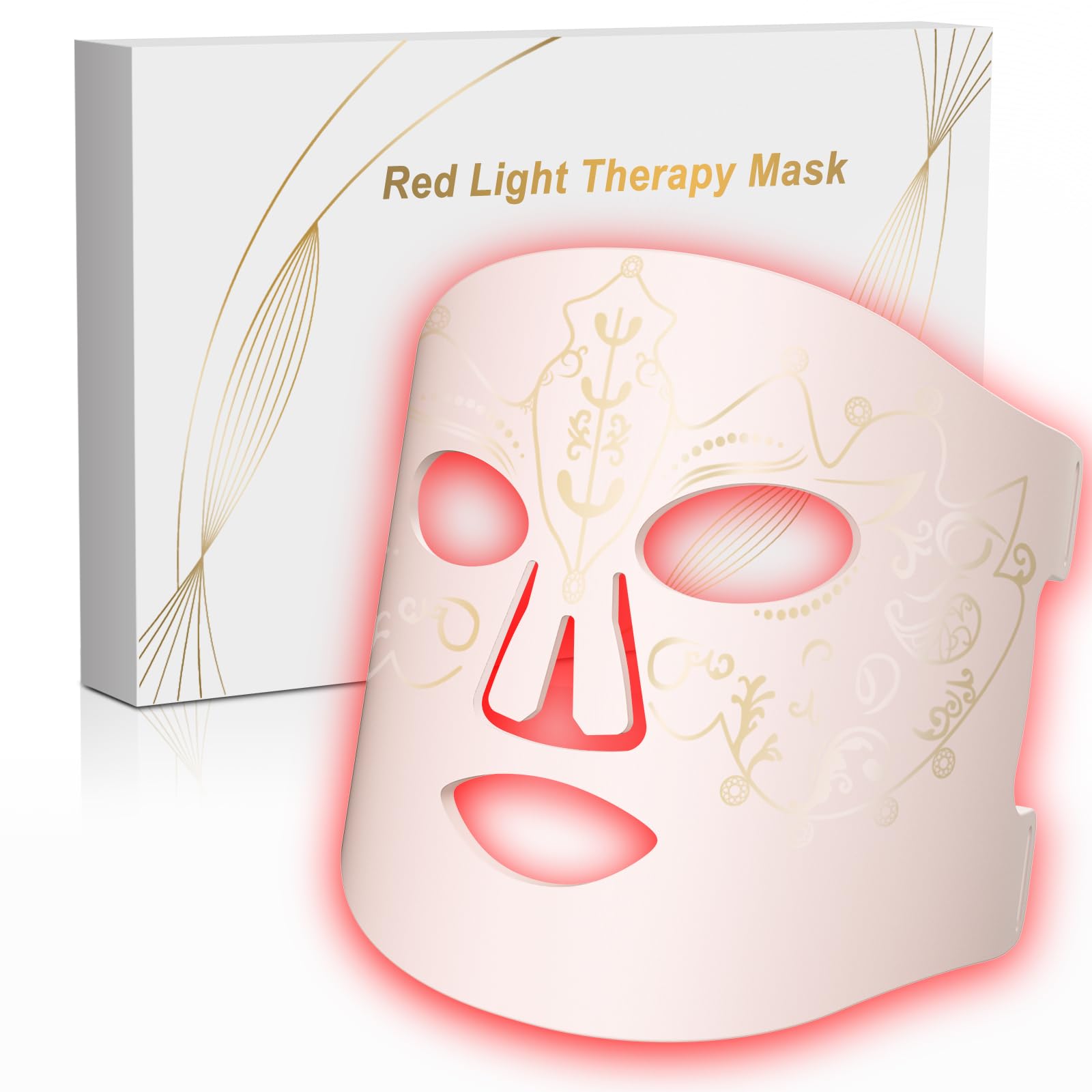 Masque BETNEP diffusant la lumière rouge sur le visage pour un teint lumineux.