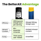 Better Alt Gommes Shilajit Himalaya, étiquette claire sur les ingrédients et l'usage recommandé.