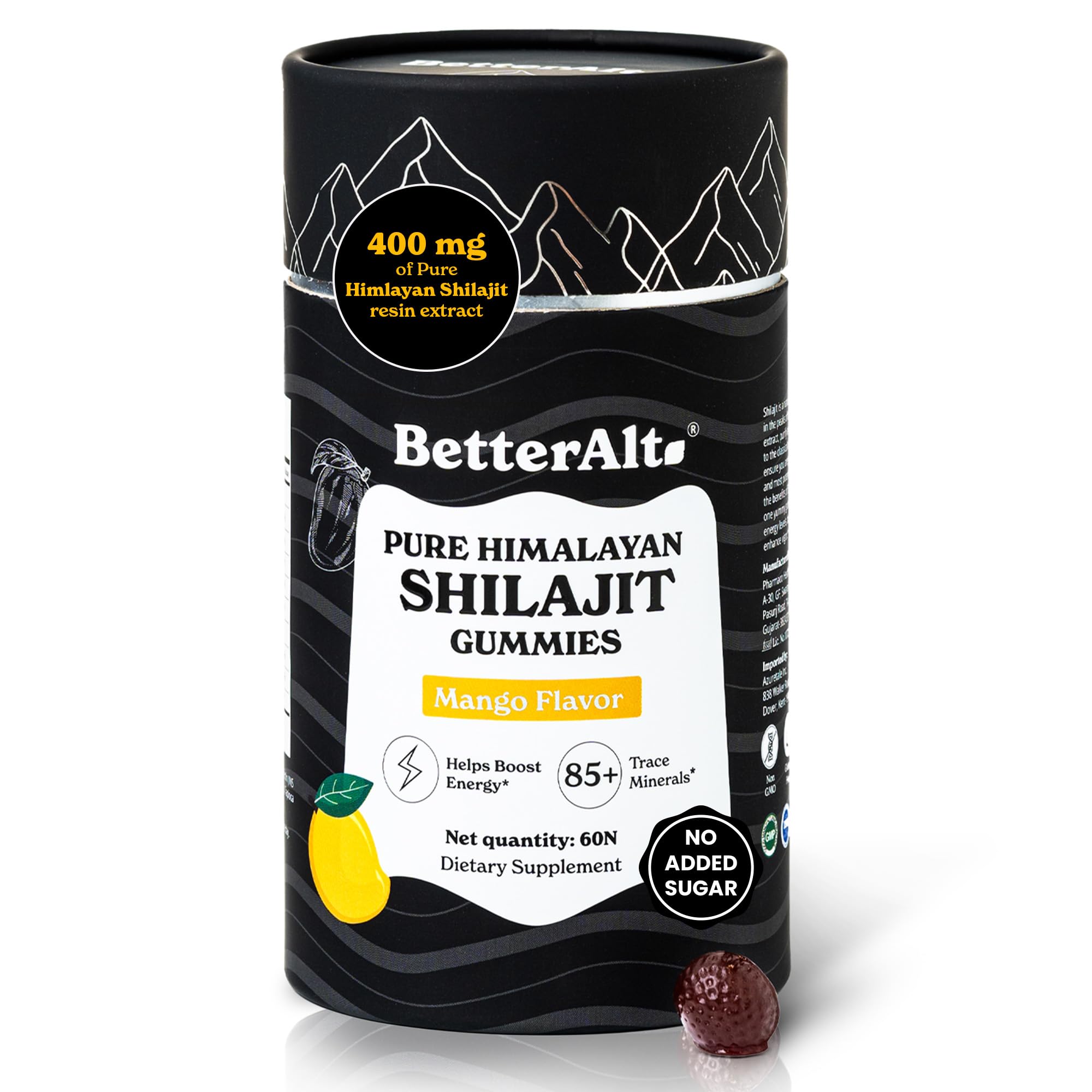 Better Alt Gomme Shilajit Mango – emballage pratique pour voyager.