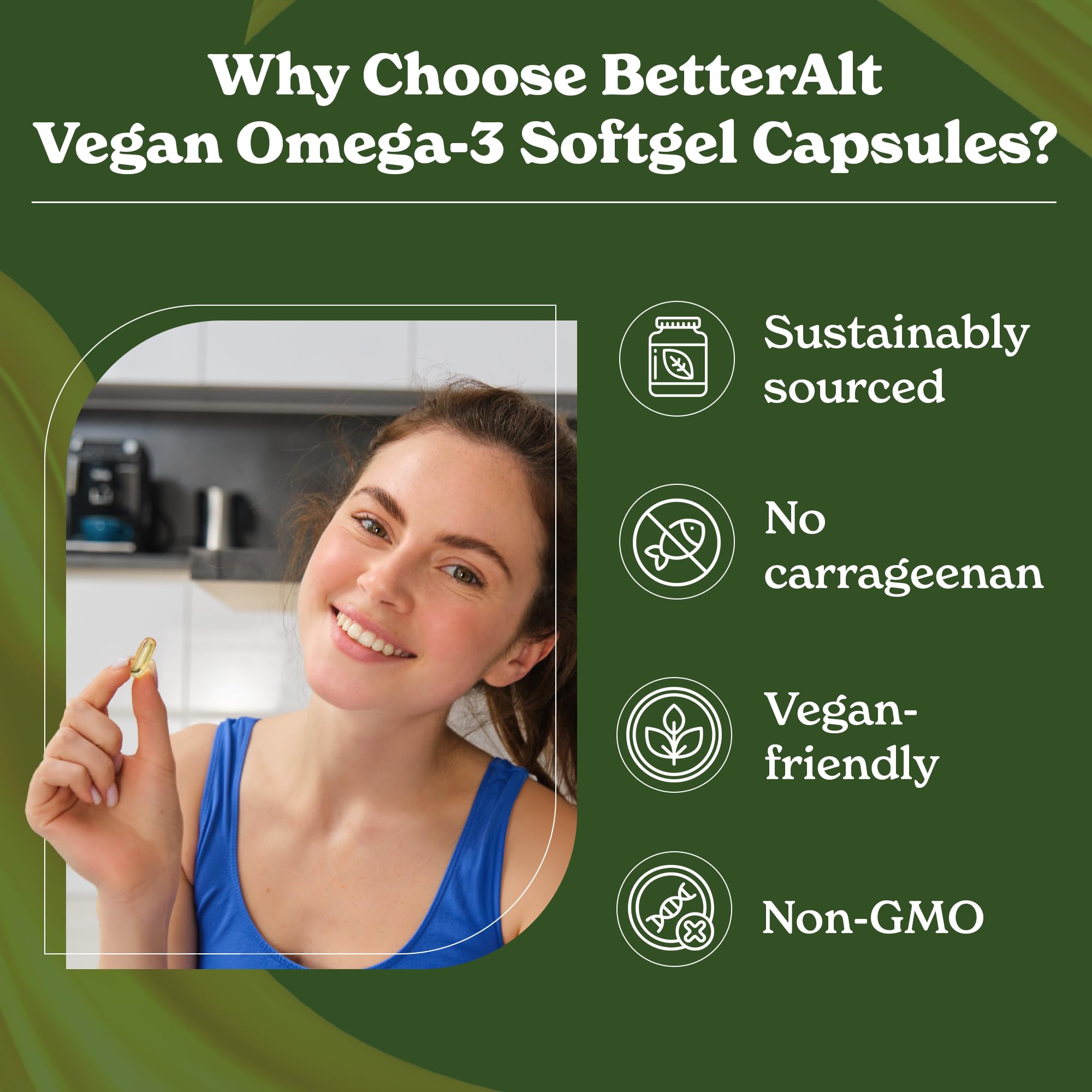 Better Alt Omega-3 en emballage compact, idéal pour le sac ou la maison.