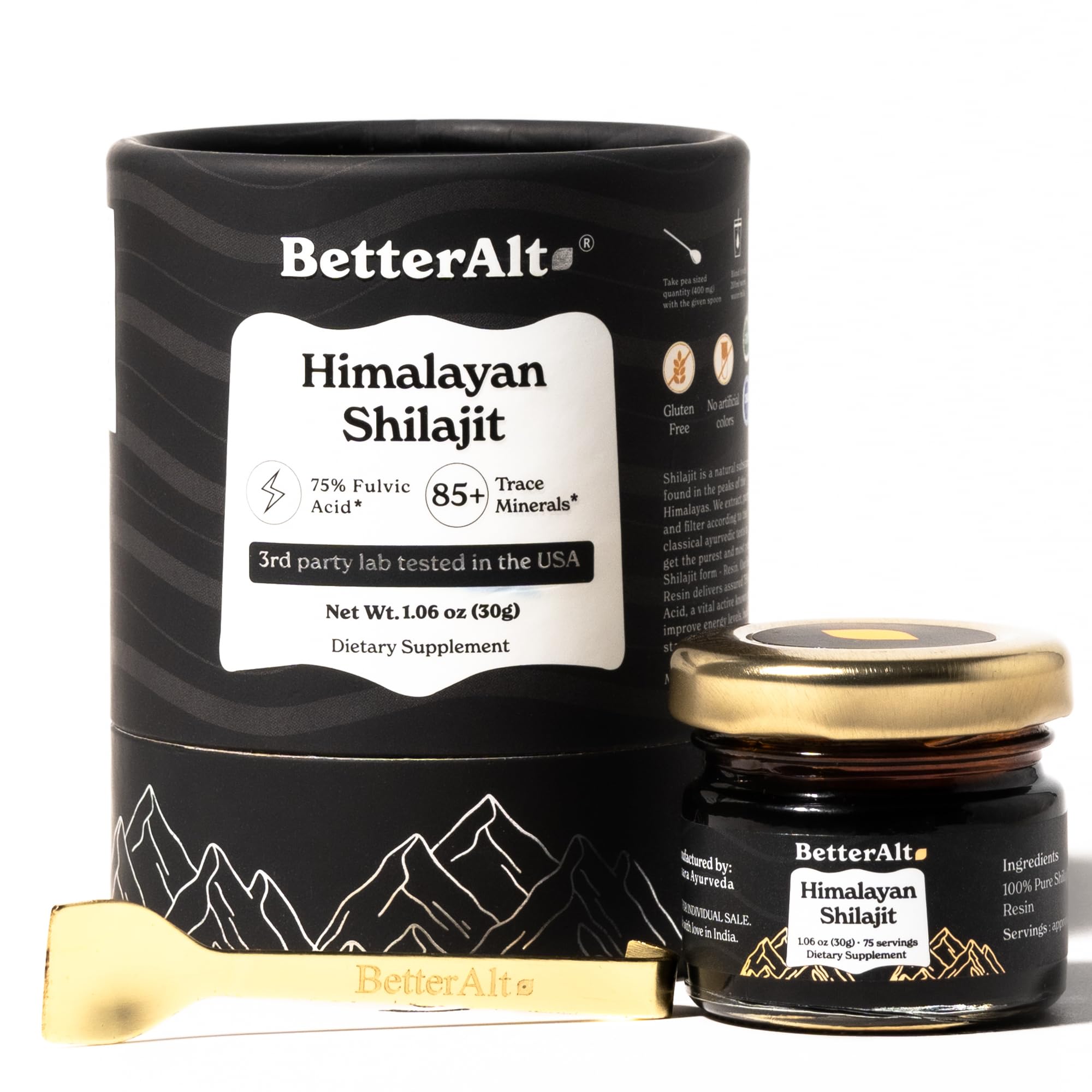 Better Alt résine Shilajit Himalaya — bouteille prête à une routine énergie durable.