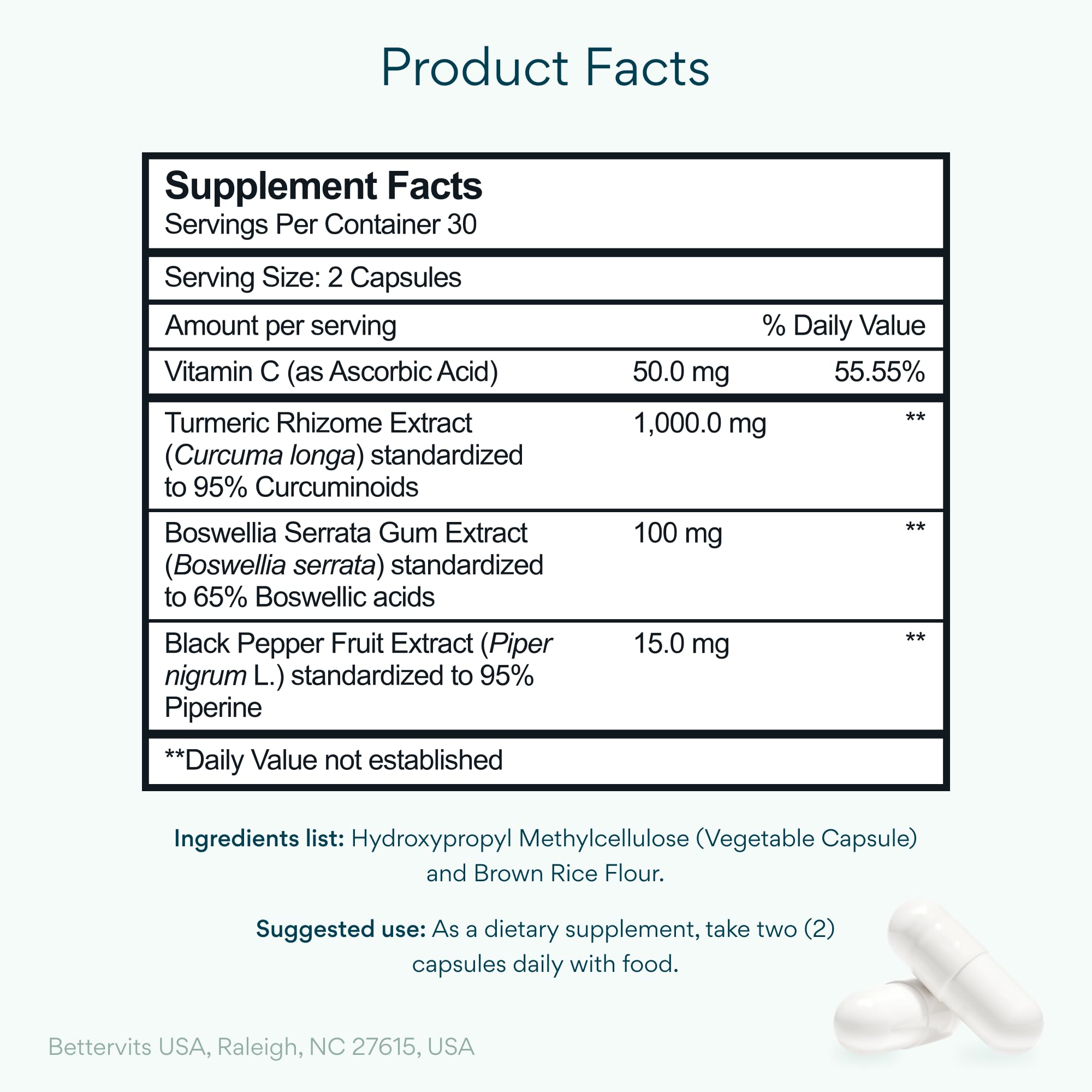 Bettervits Curcuma et poivre noir favorisent l’absorption lors de l’utilisation quotidienne.
