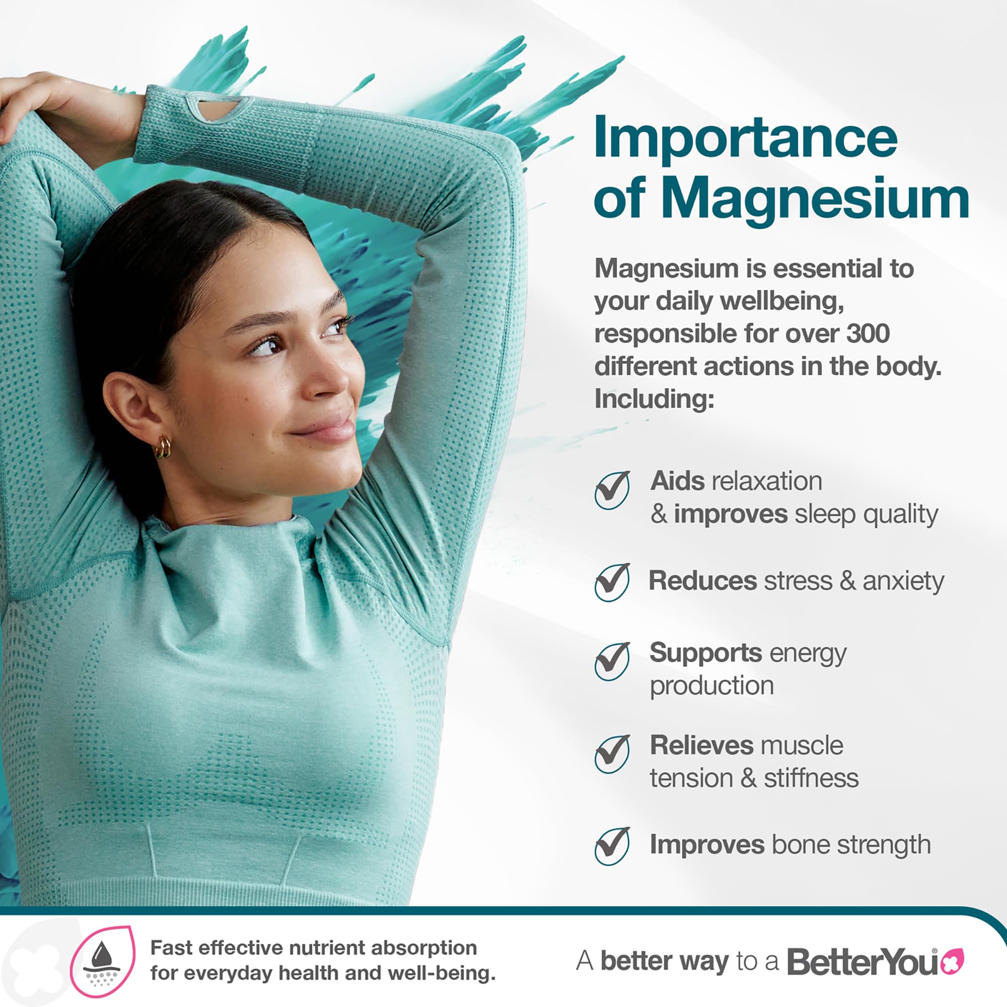 BetterYou application-sur-peau: pulvérisation facile pour absorption locale et confort.
