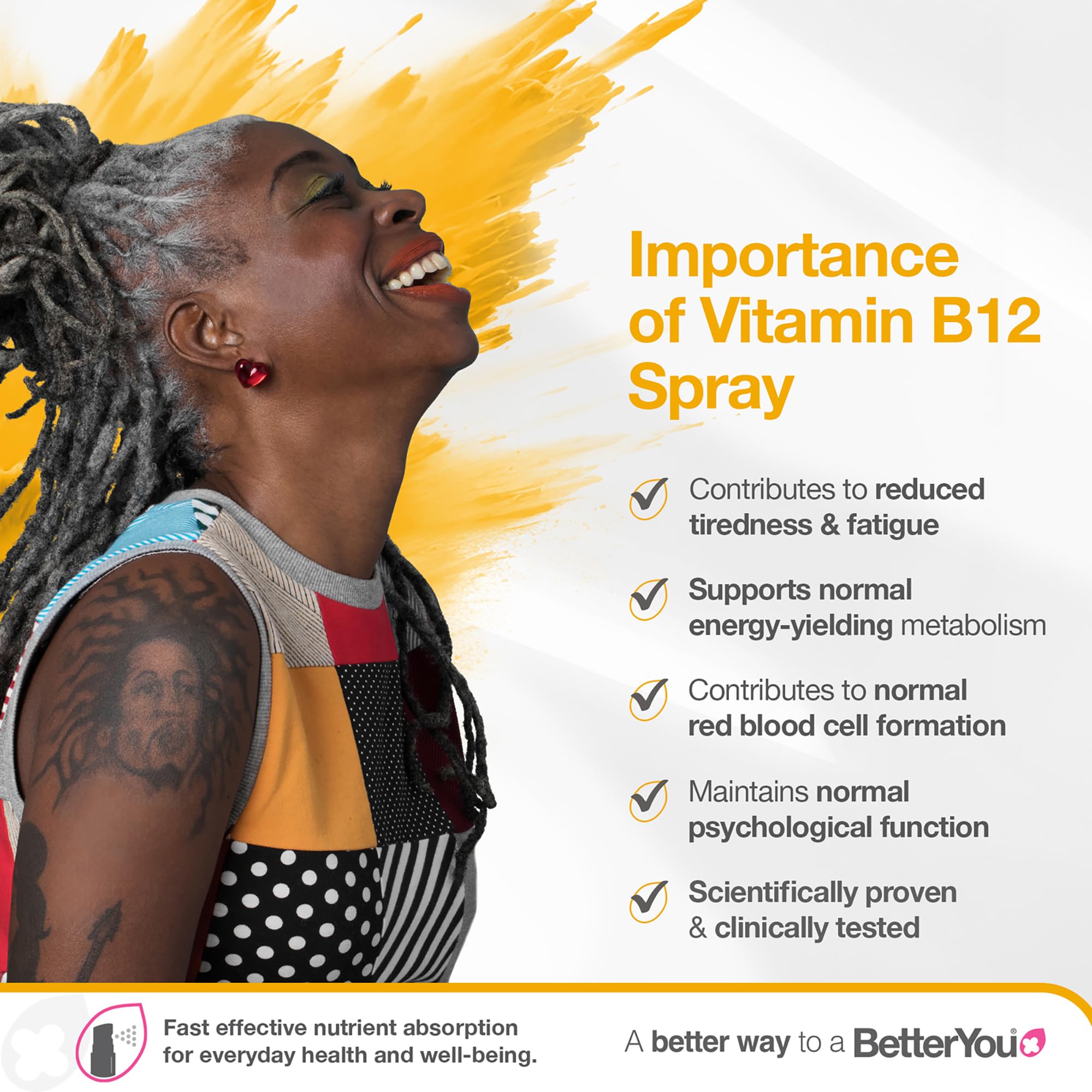 BetterYou Boost B12: absorption rapide par petites gouttelettes dans la bouche.