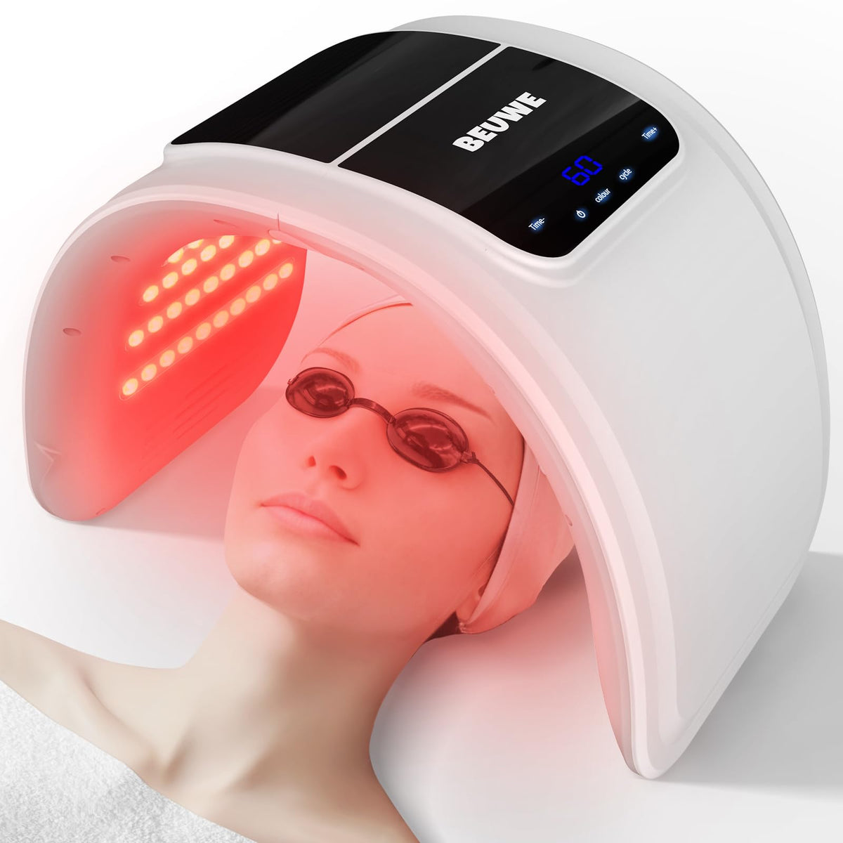 Beuwe masque-lumiere-rouge-visage, soin à domicile pour raffermir la peau