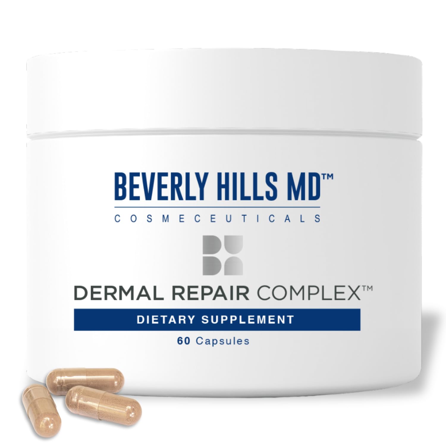Beverly Hills MD Dermal Repair: bouteille de capsules, soutien potentiel à l'élasticité cutanée.