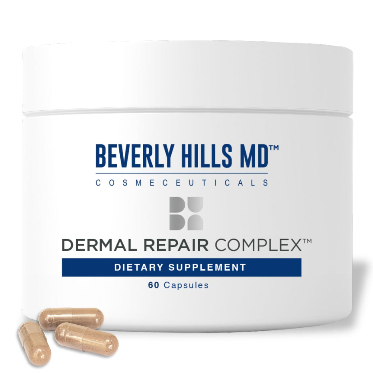Beverly Hills MD Dermal Repair: bouteille de capsules, soutien potentiel à l'élasticité cutanée.