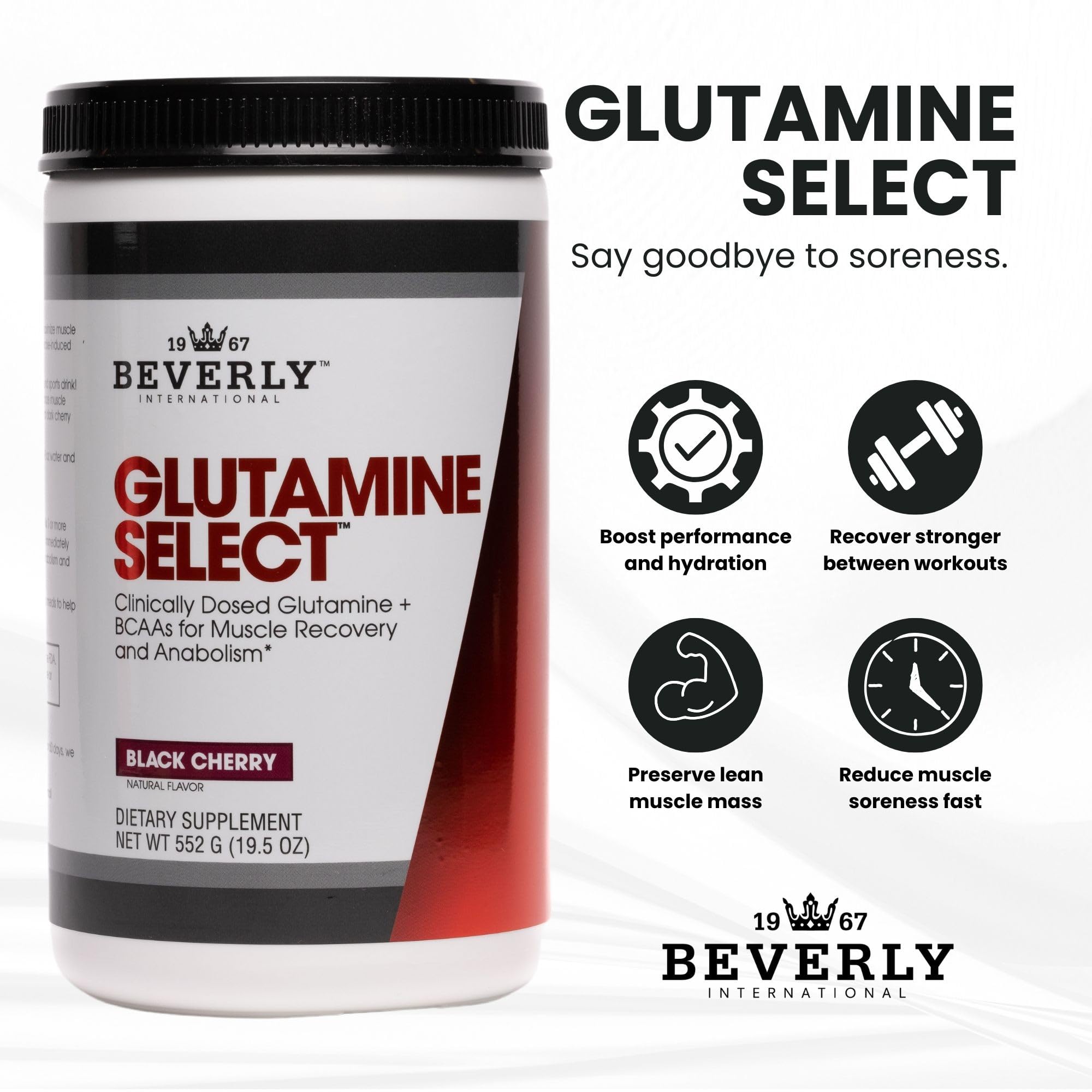 Be Beverly International Glutamine Select, idéal comme complément pré-entraînement.