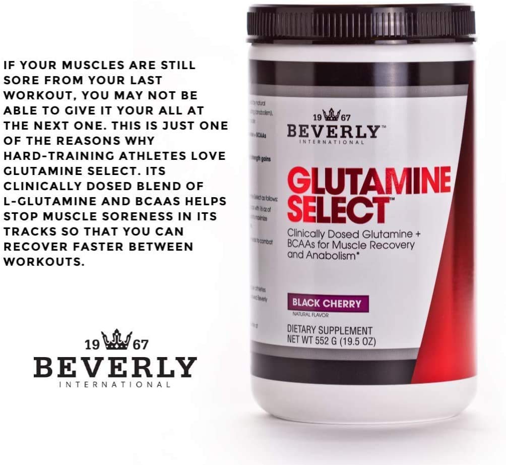 Be Beverly International Glutamine Select, pratique après l'entraînement pour la récupération musculaire.
