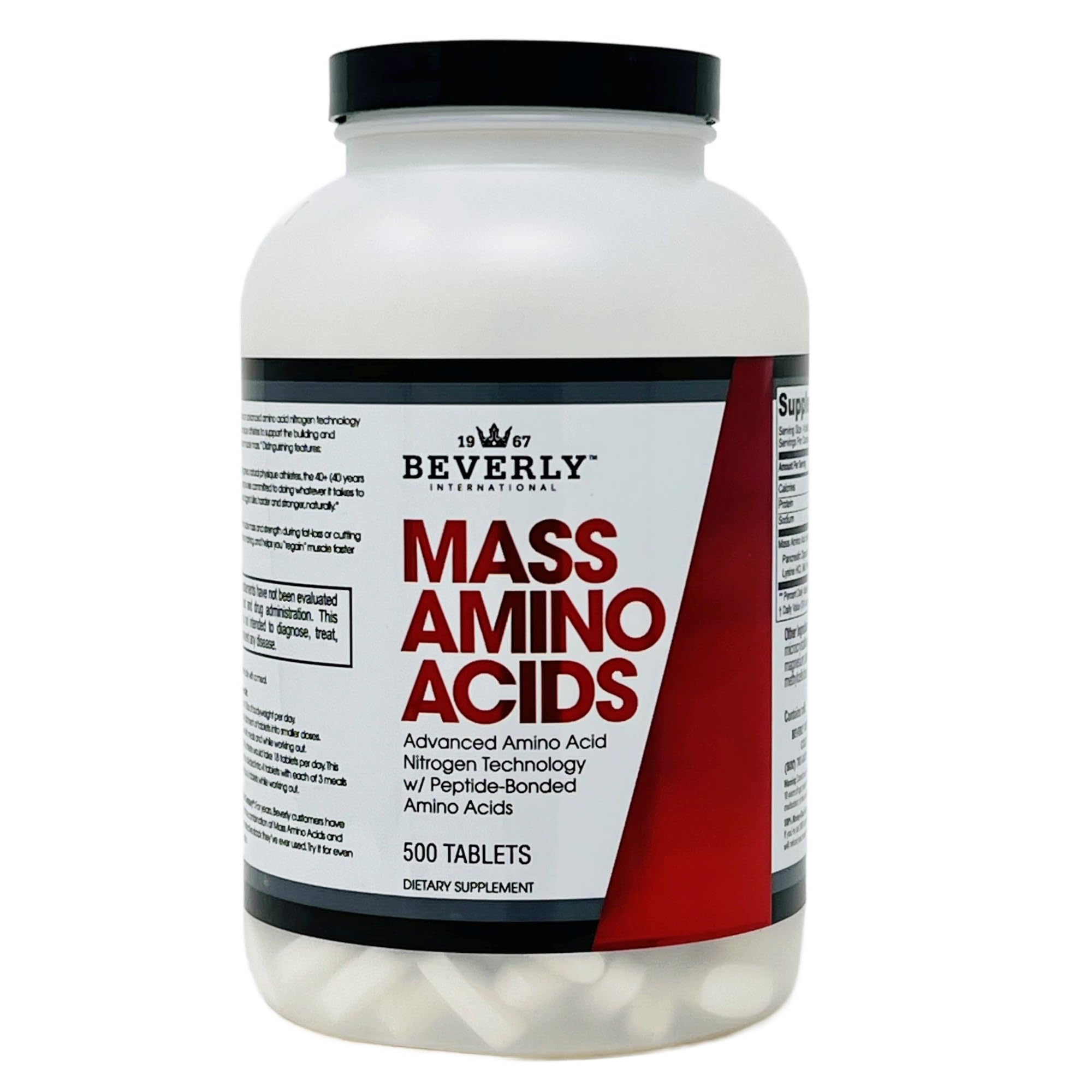 Mass Amino Acids Beverly International, bouteille, soutien potentiel à la récupération après l’effort.
