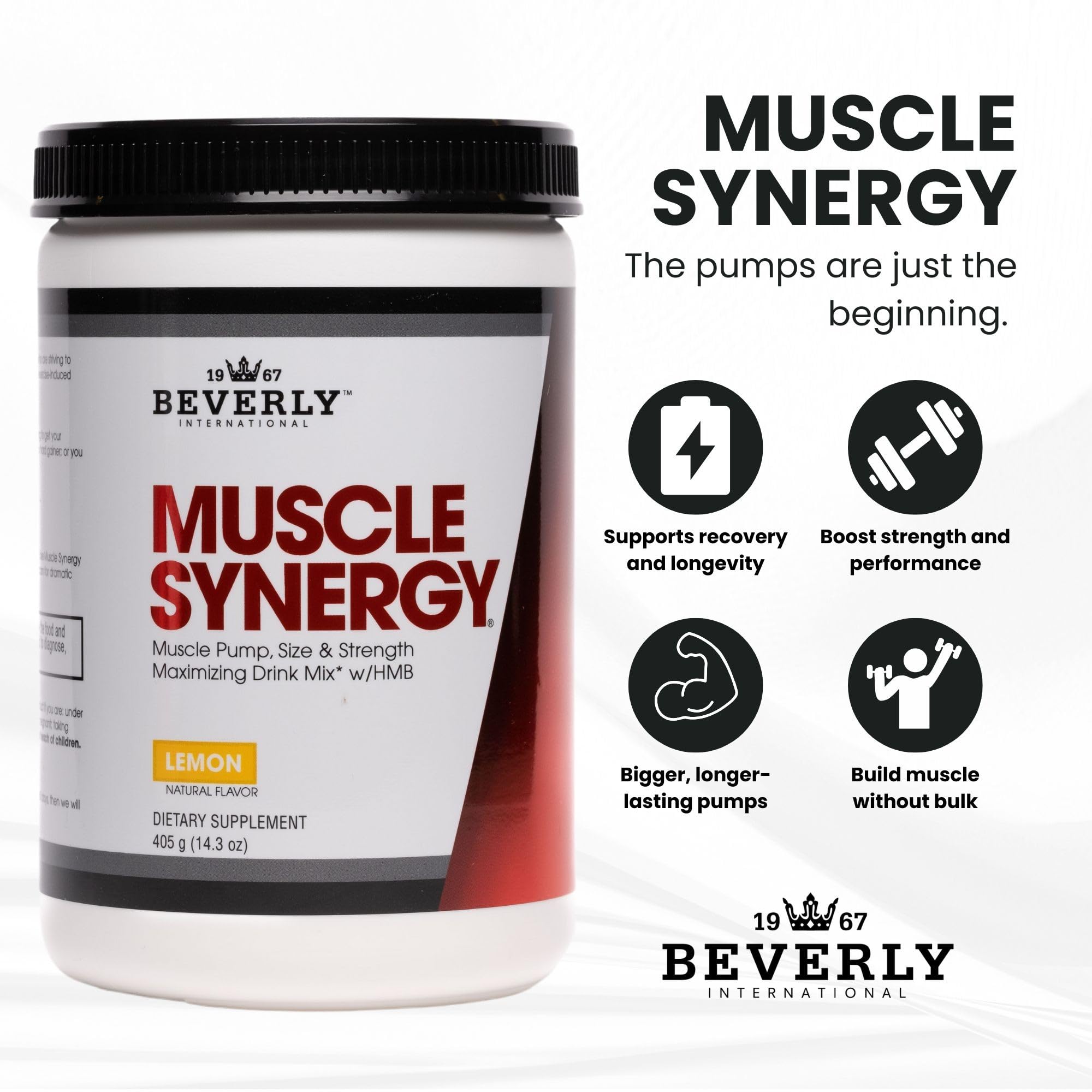 Étiquette Muscle Synergy, mise en avant de la qualité Beverly International.