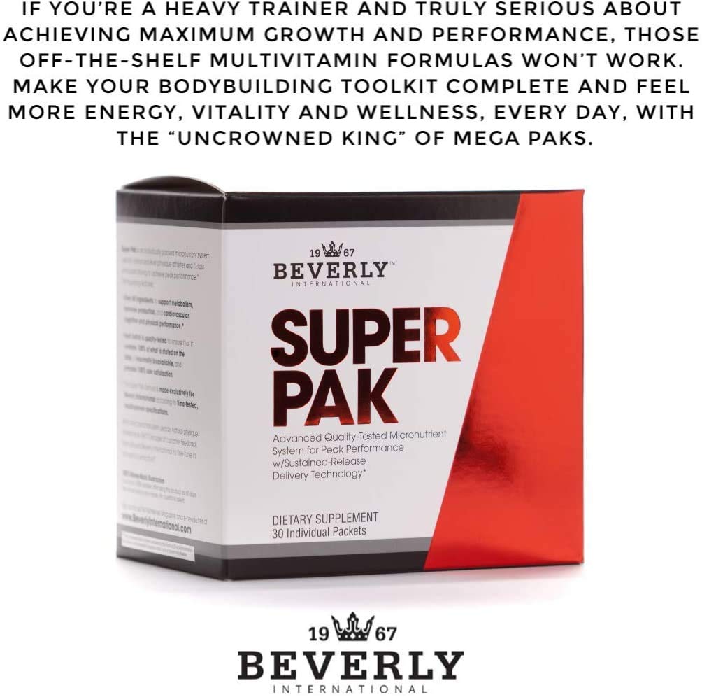 Étiquette Beverly International Super Pak affichant les ingrédients de qualité