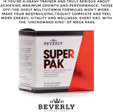Étiquette Beverly International Super Pak affichant les ingrédients de qualité