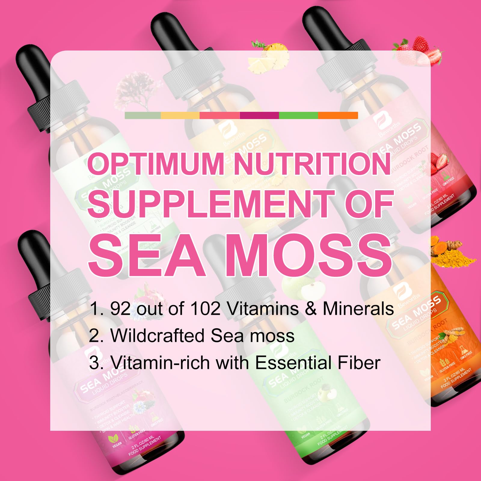Verre d’eau avec gouttes Sea Moss Beworths, ajout facile au rituel matinal.