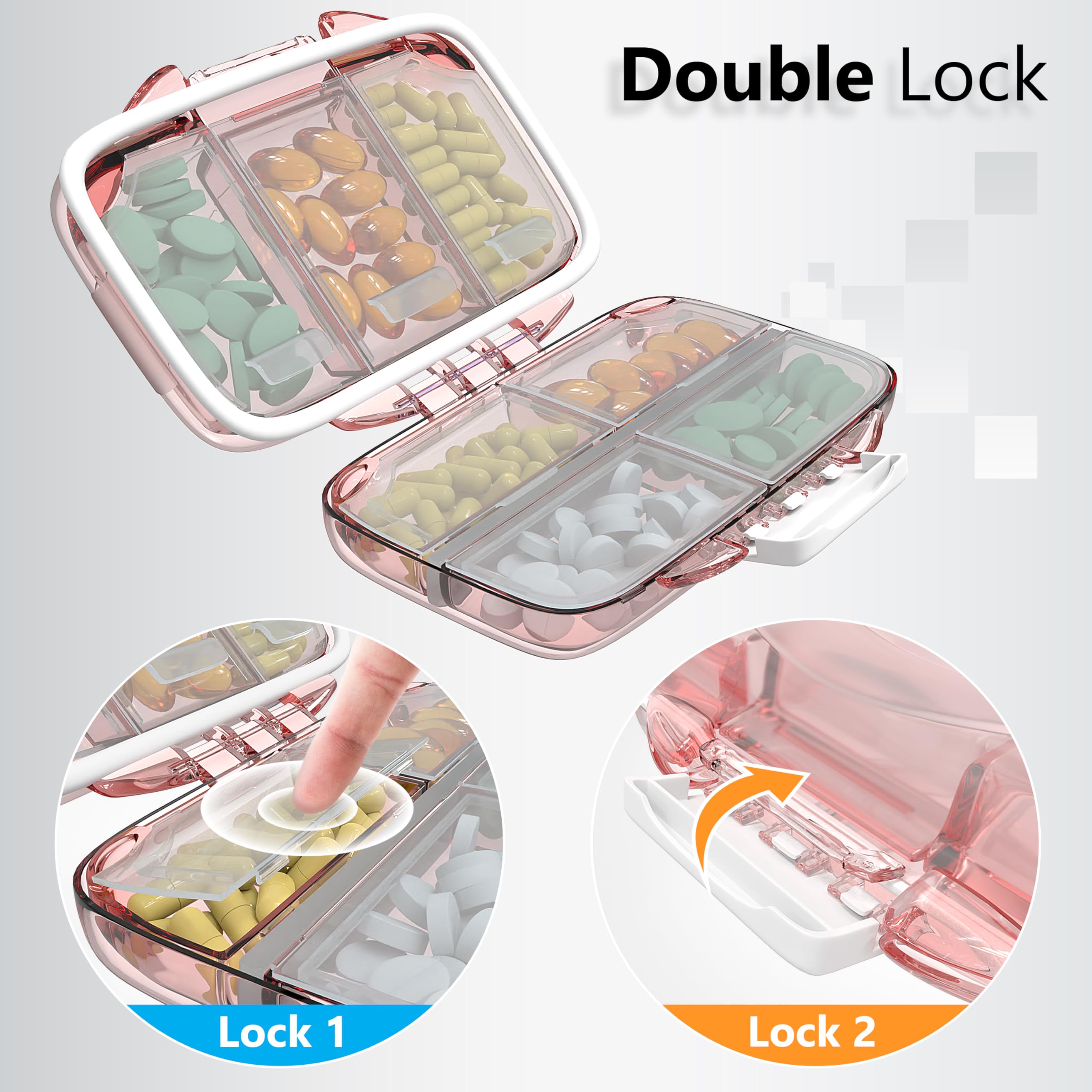 BEXEEN double verrouillage pour pilulier voyage, fermeture fiable.