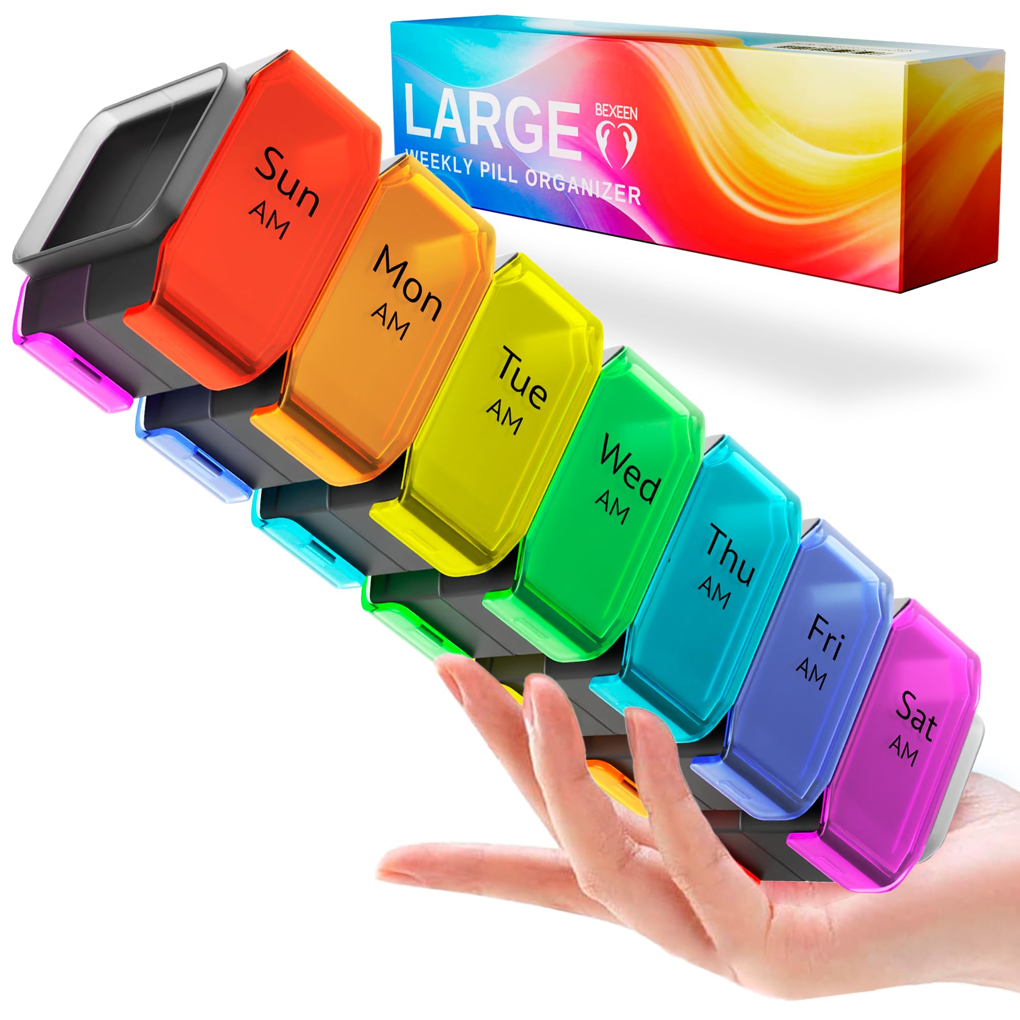 BEXEEN Pilulier XL – capacité extra-large pour gros comprimés et gummies, pratique et spacieux.