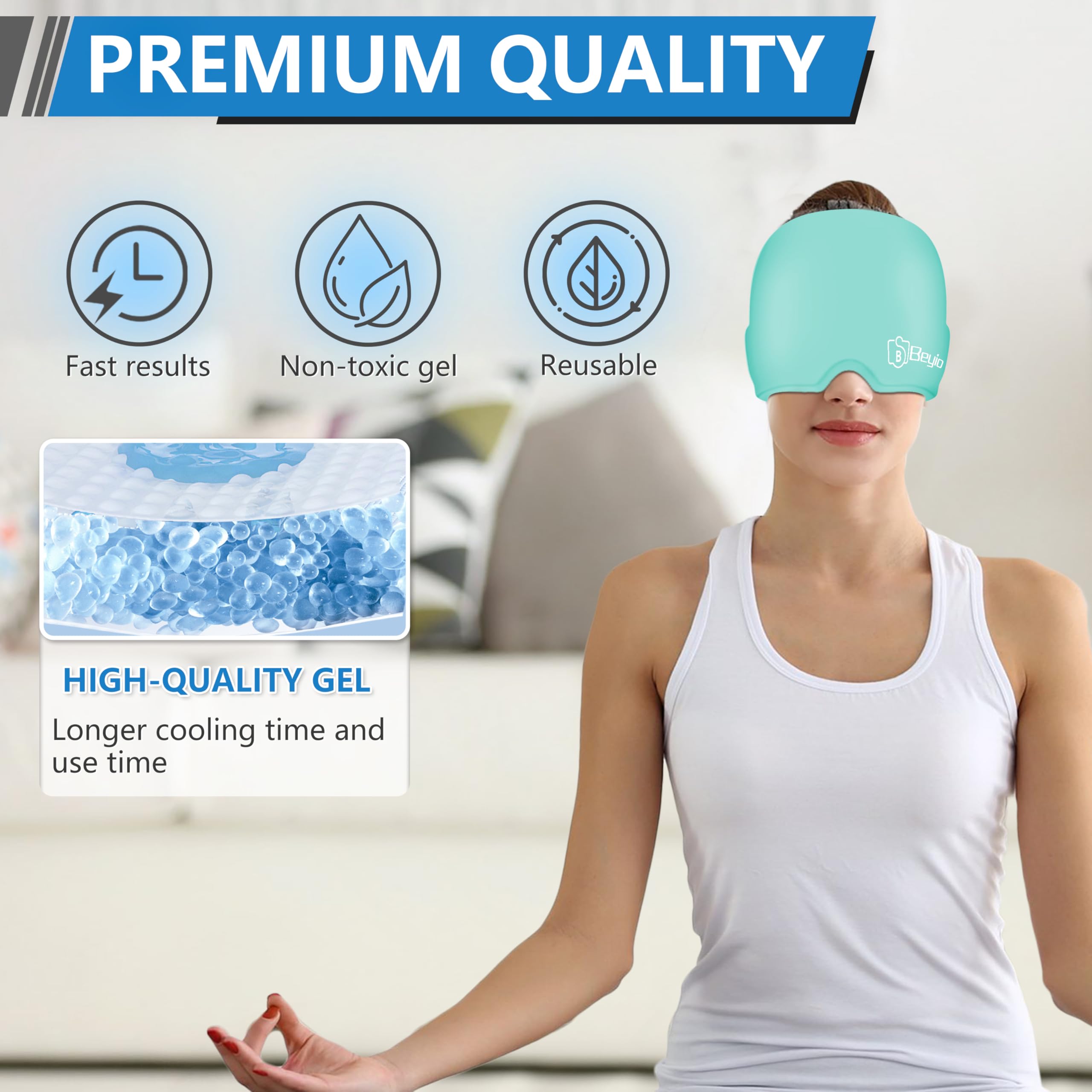 Cap Beyio bleu en mode chaleur, utilisation chaude et confortable.