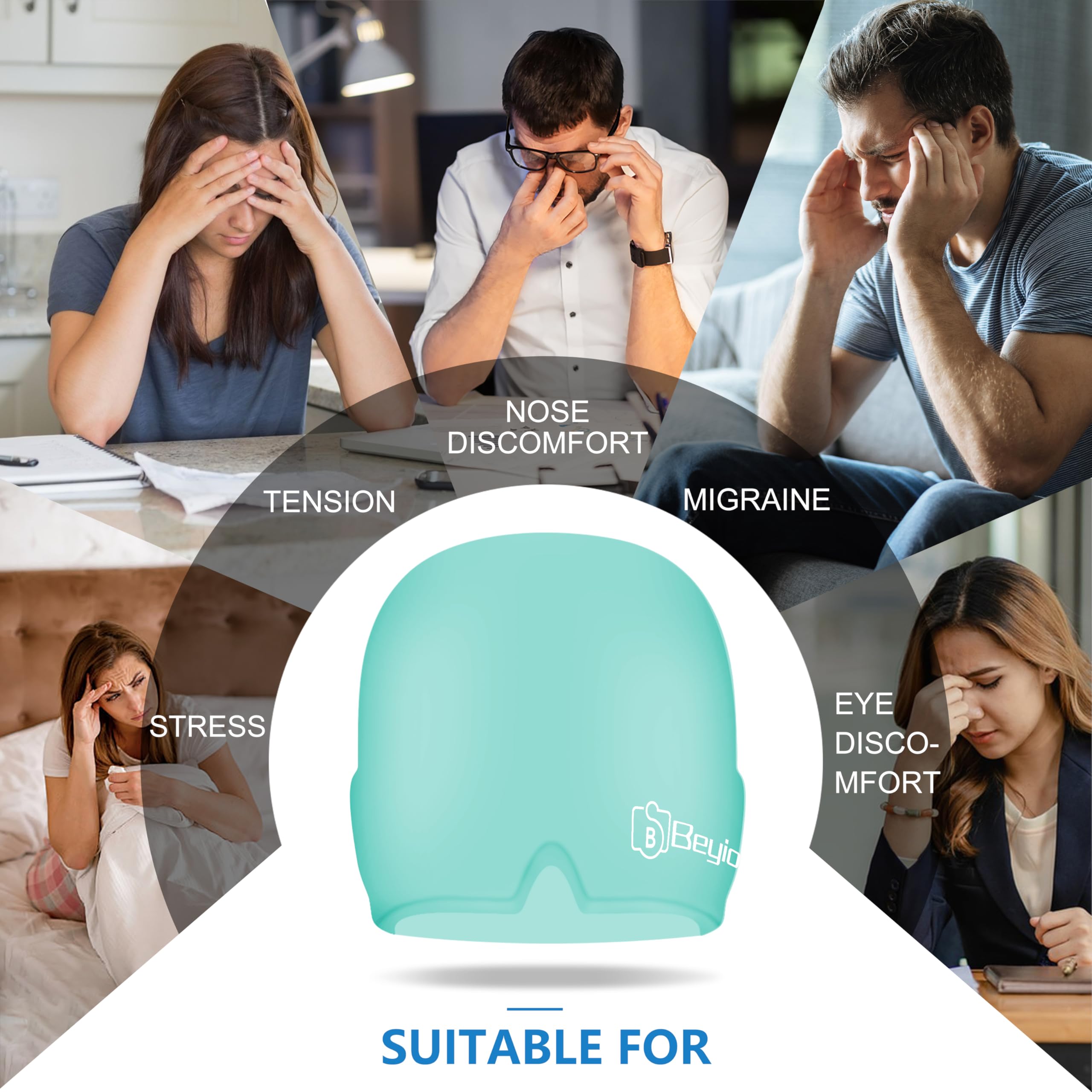 Cap Beyio bleu avec gel enveloppant montrant la surface 360°.