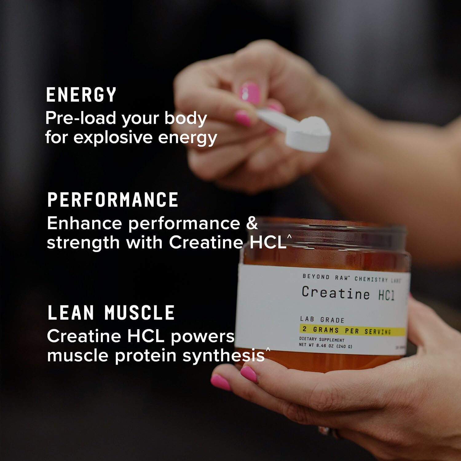 BEYOND RAW Créatine HCl: étiquette sans-gluten pour choix sain