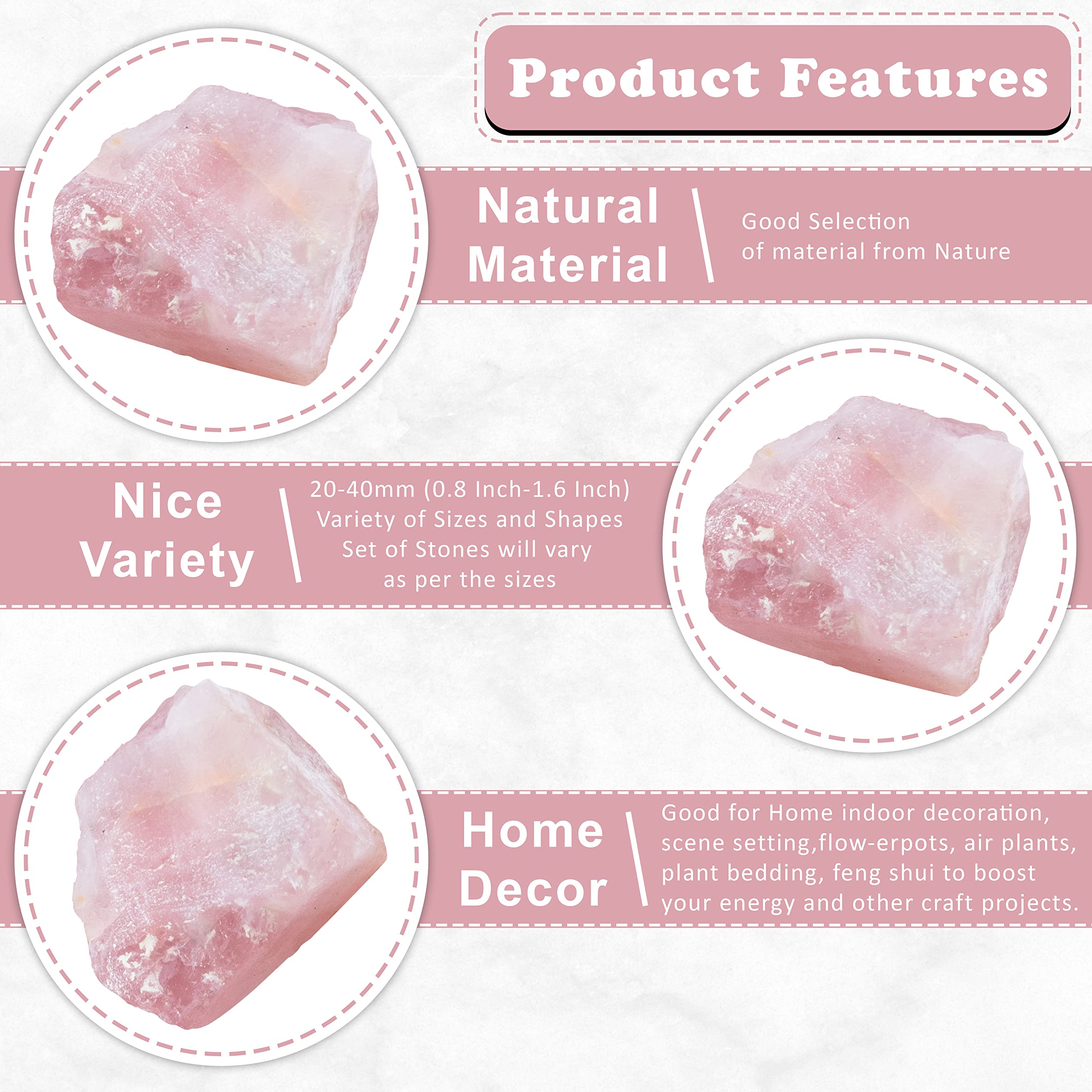 BEZAVO pierres brutes rose quartz pour déco atelier