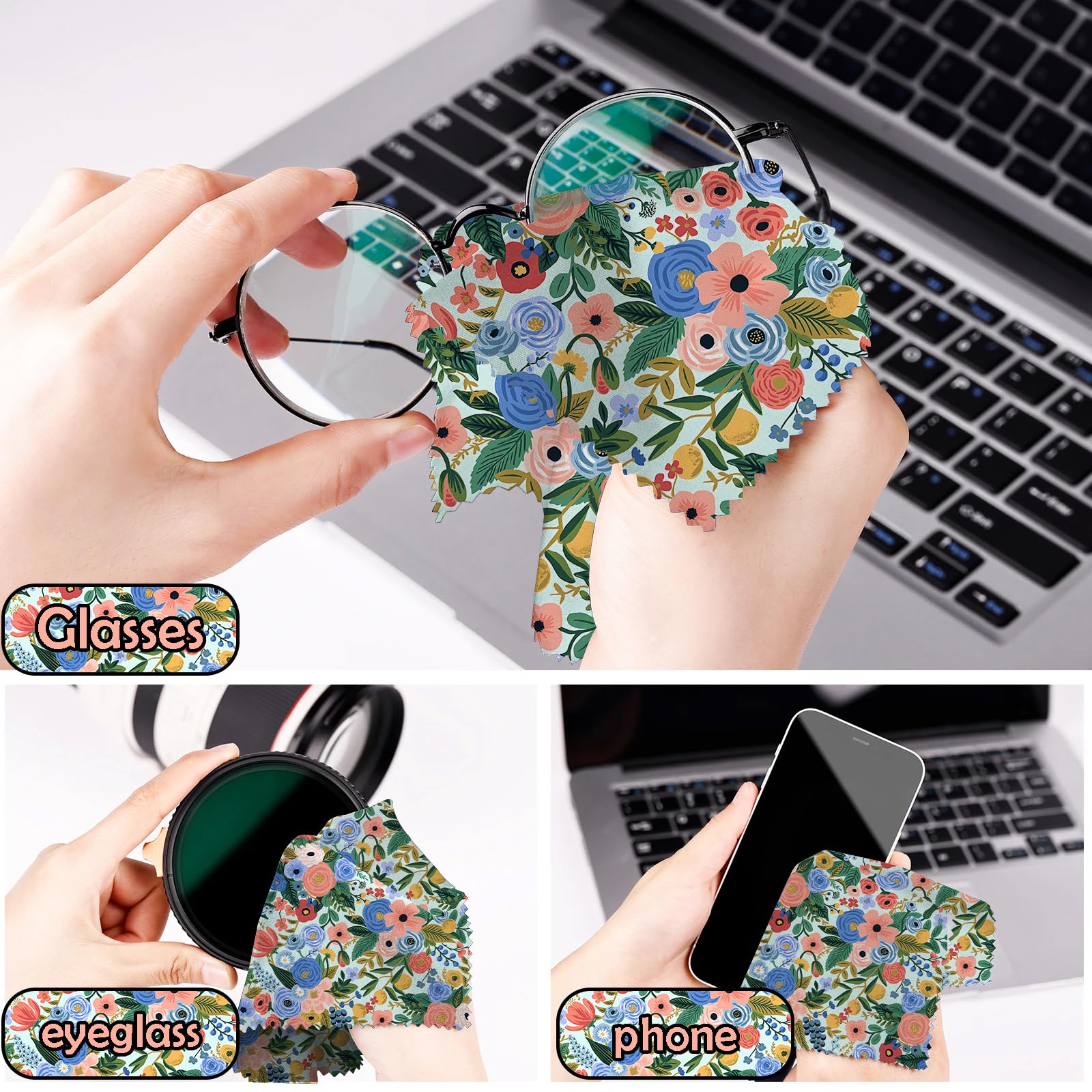 Chiffons BHAHB motifs floraux, nettoie écrans et surfaces délicates sans traces.