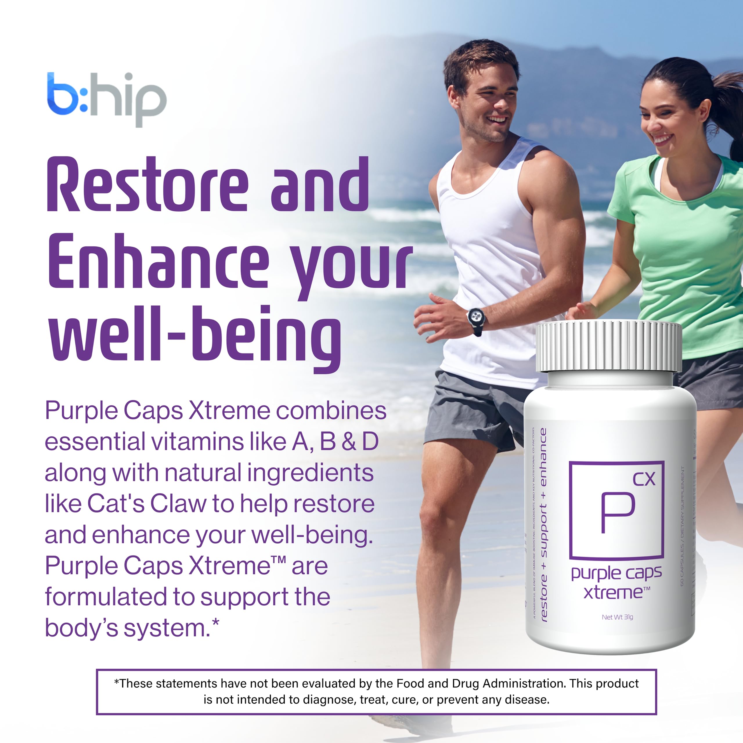 Bhip Global Purple Caps Xtreme – la composition met en valeur les vitamines et minéraux.