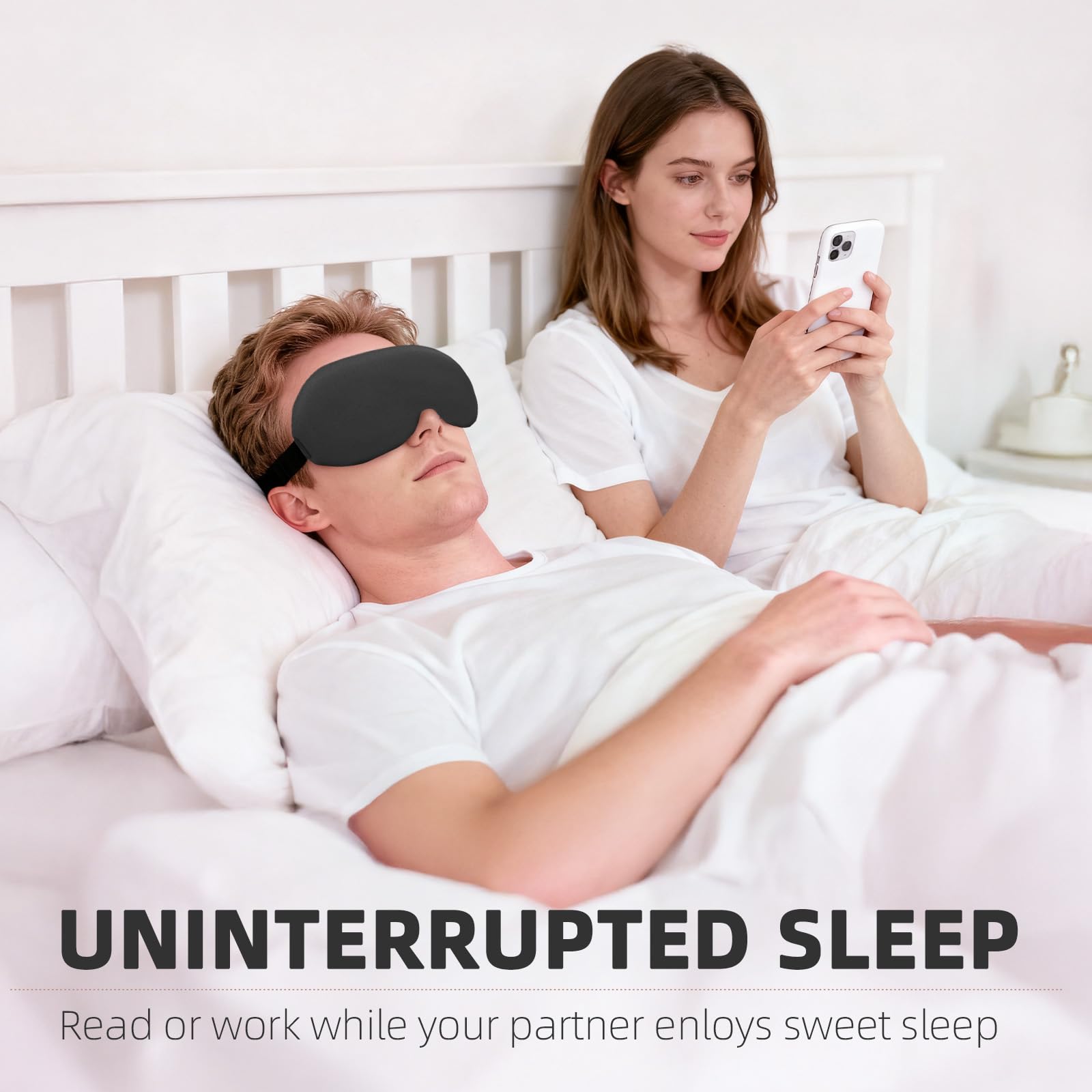 BIACK masque-sommeil-bande-elastique-double, maintien sûr sans tirer les cheveux.