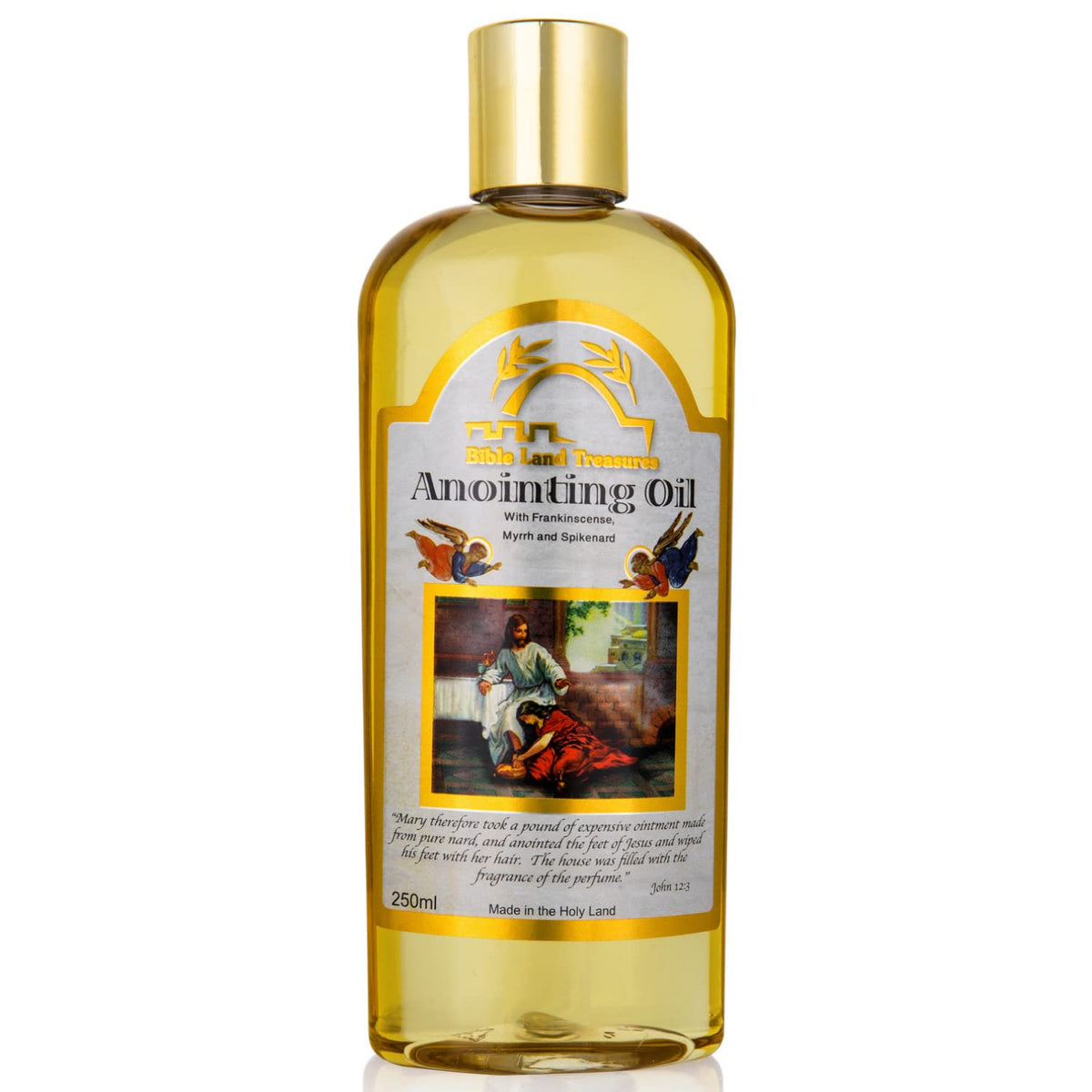 Bible Lands Treasures huile donction, bouteille 250 ml prête pour la prière et la dévotion.