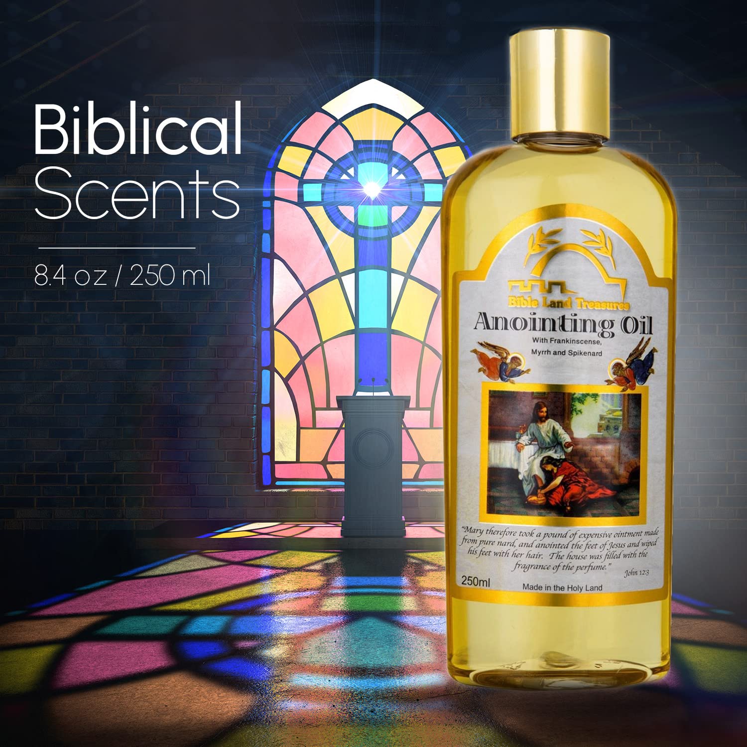 Bible Lands Treasures huile donction prête pour rituel et prière personnelle.