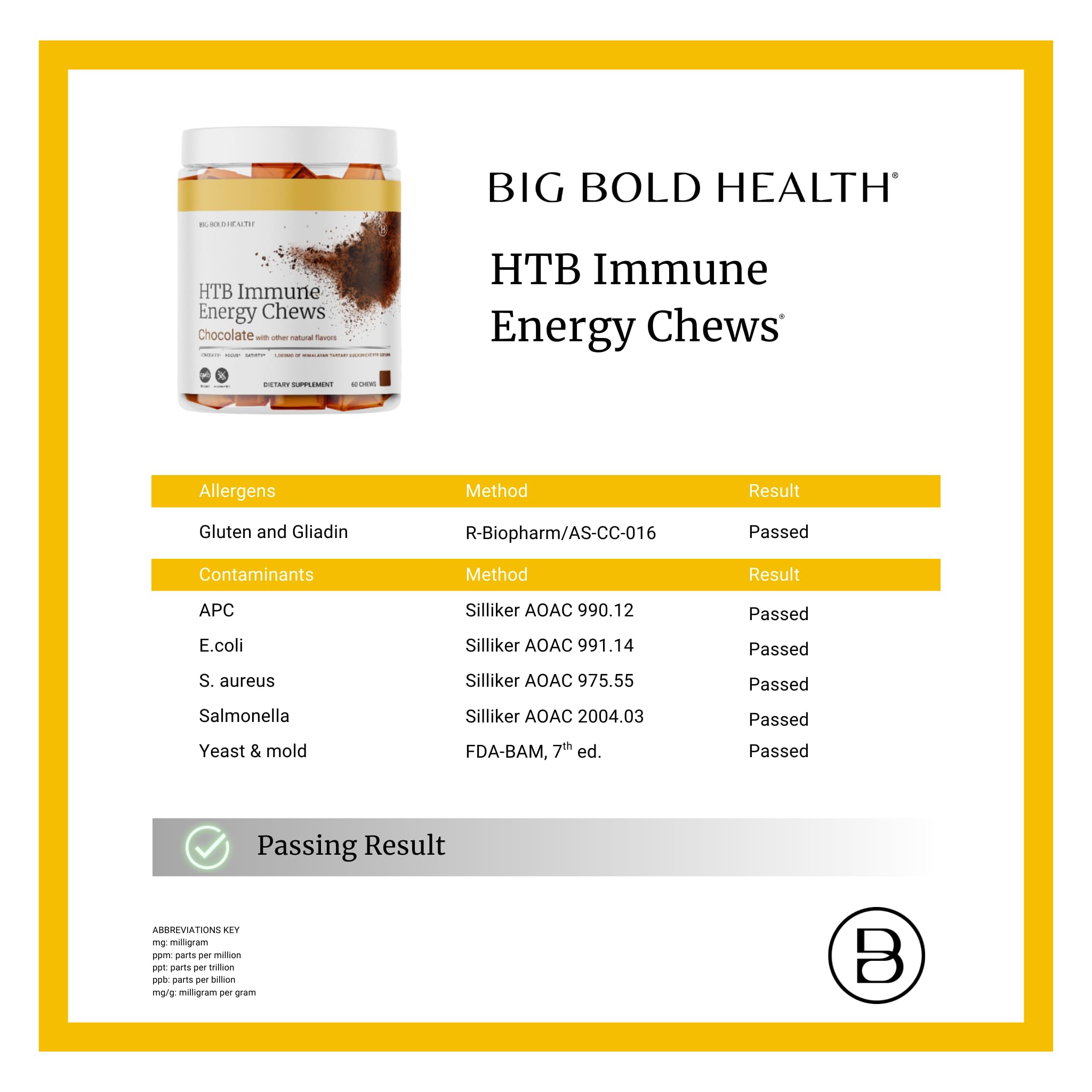 Étiquette et pot BIG BOLD HEALTH HTB, pratique pour une dose quotidienne.