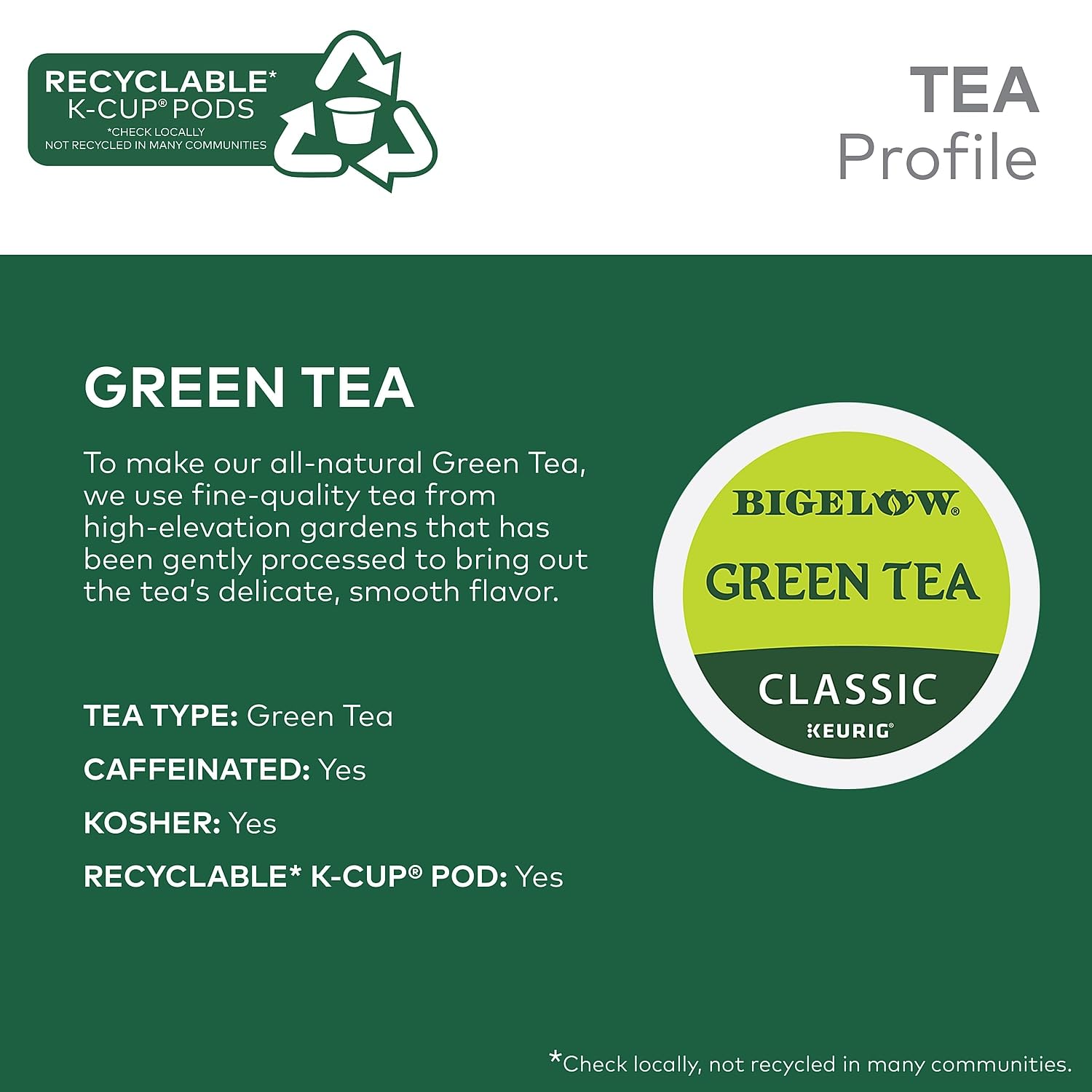 Bigelow thé vert Keurig, dégustation simple et conviviale à tout moment.