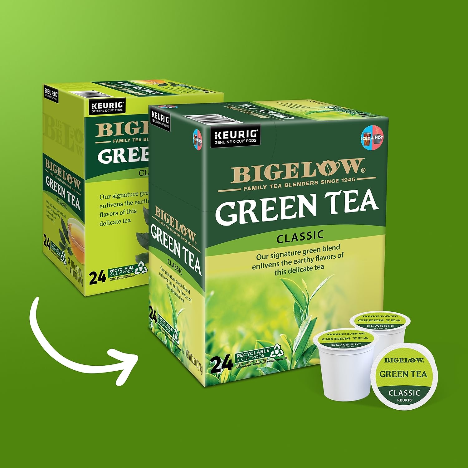 Bigelow thé vert Keurig, dose unique, préparation propre et sans résidus.